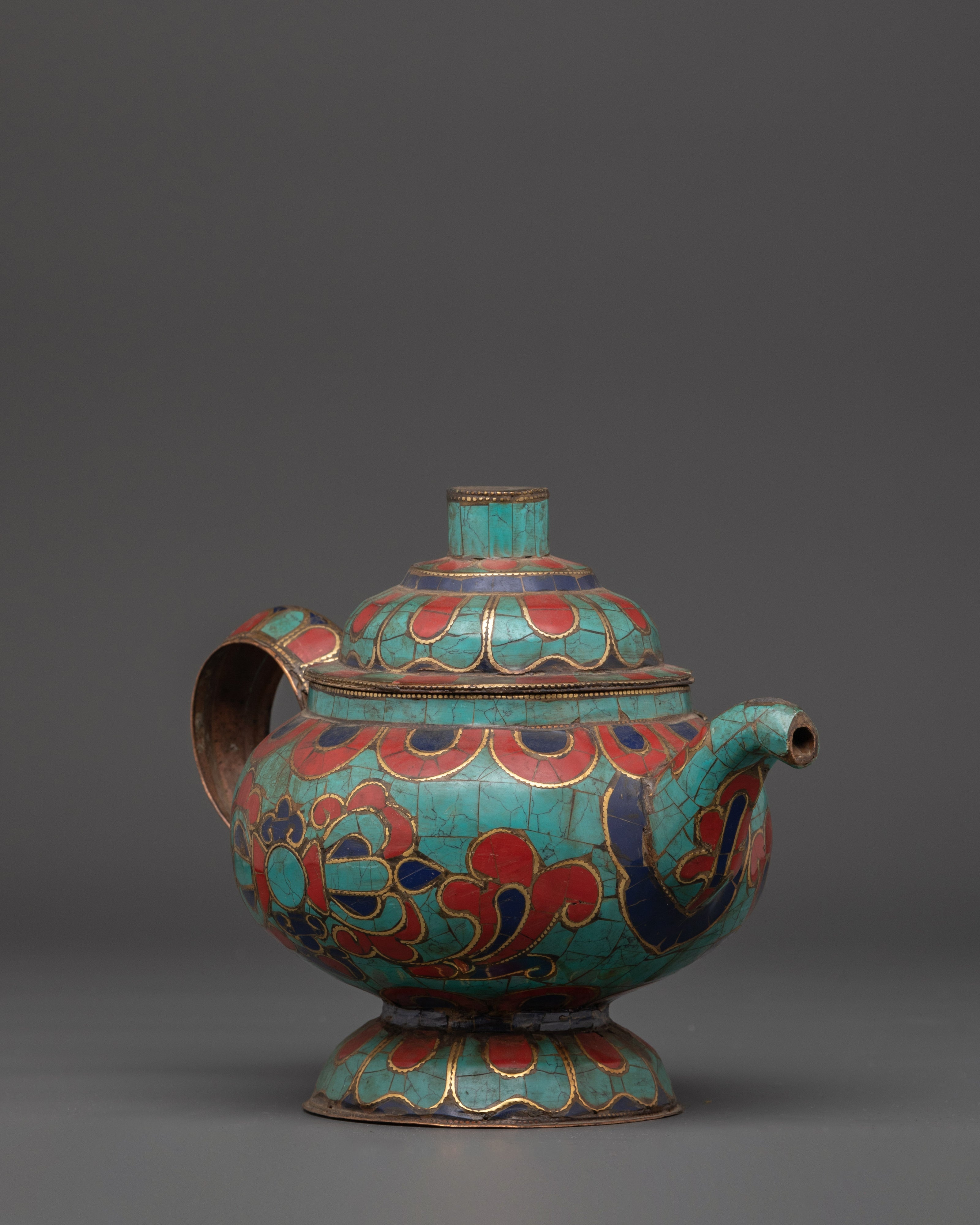 Tibetan Teapot With Gemstones | Traditional Tea Pot for Tea Ceremonies