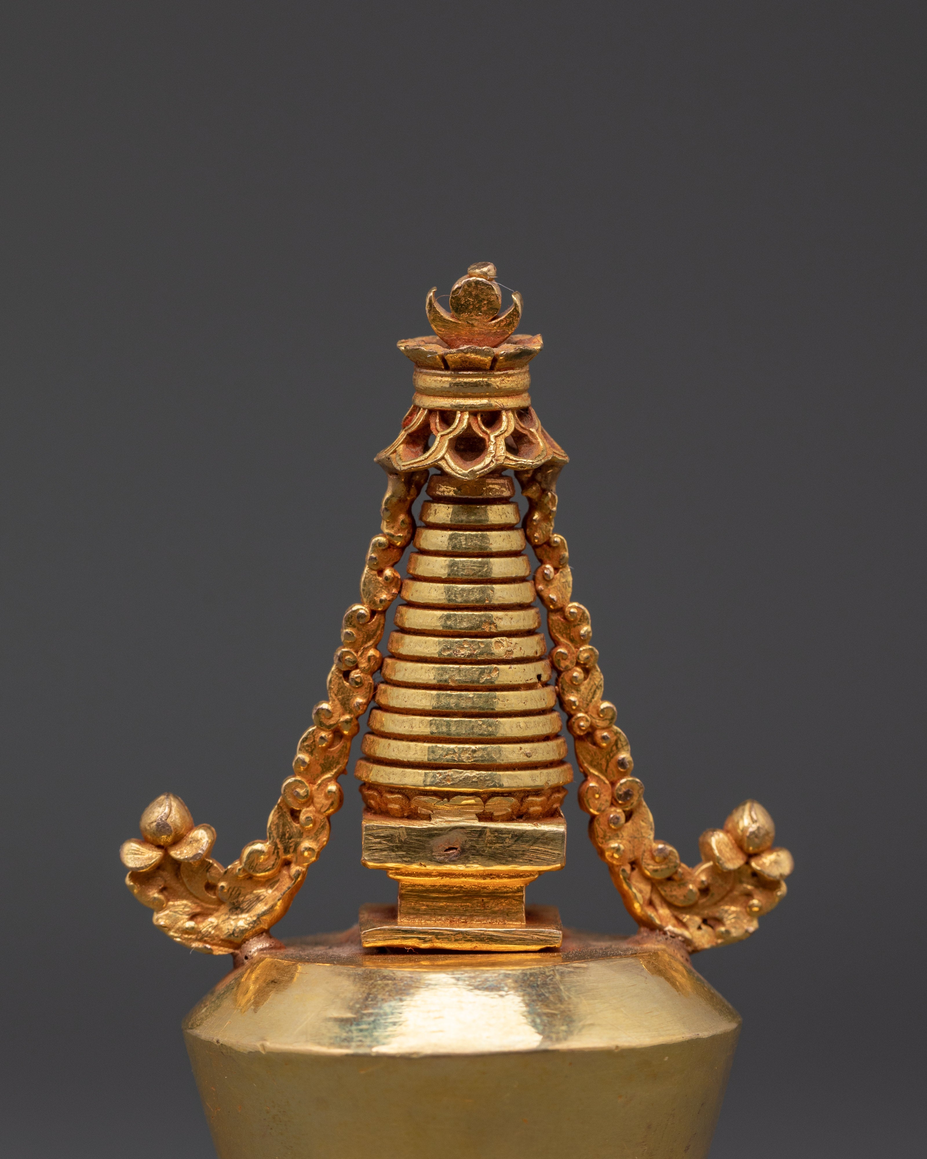 Handcrafted Buddhist Spiritual Copper Stupa Statue | Gold Plated Tibetan Decor