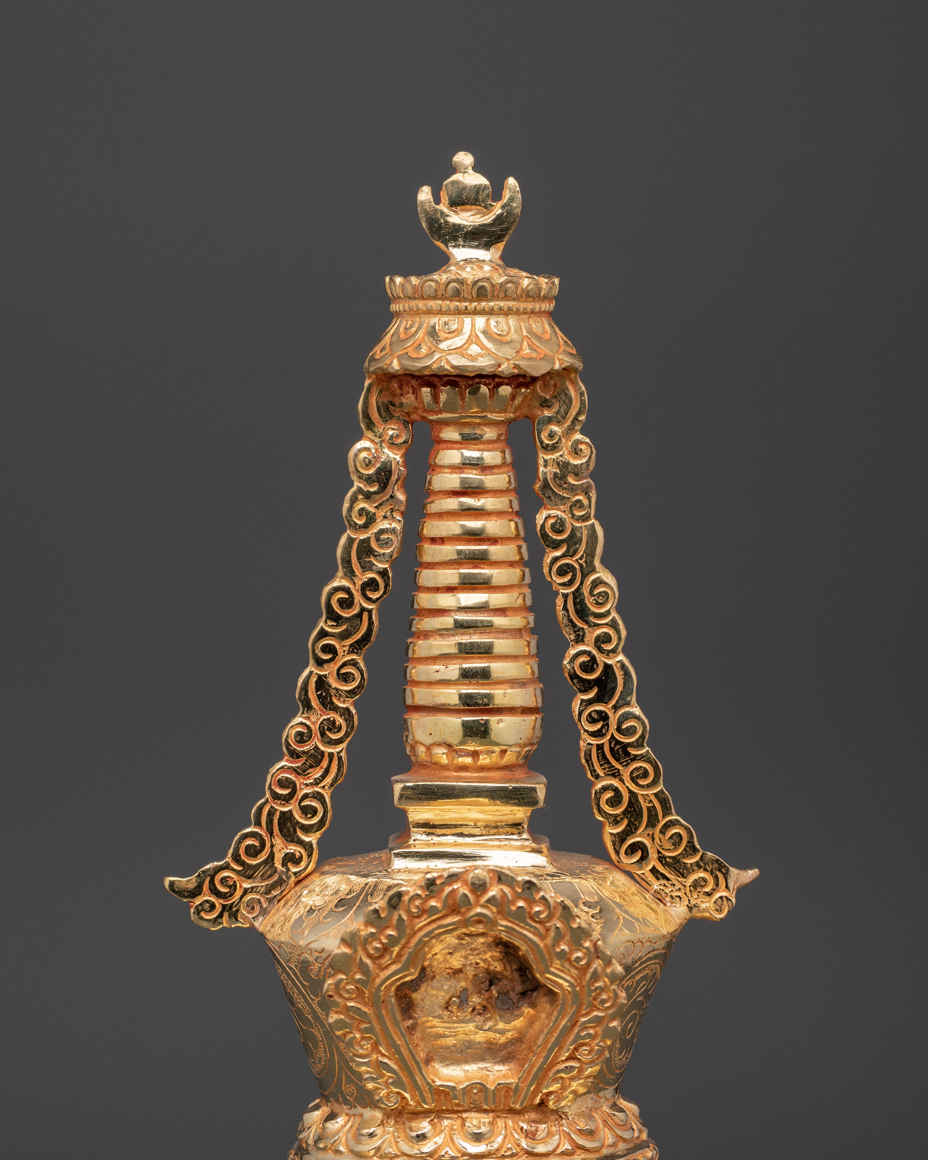 Gold-Plated Stupa Ritual Artifact | Handcrafted Copper Tibetan Stupa with Turquoise