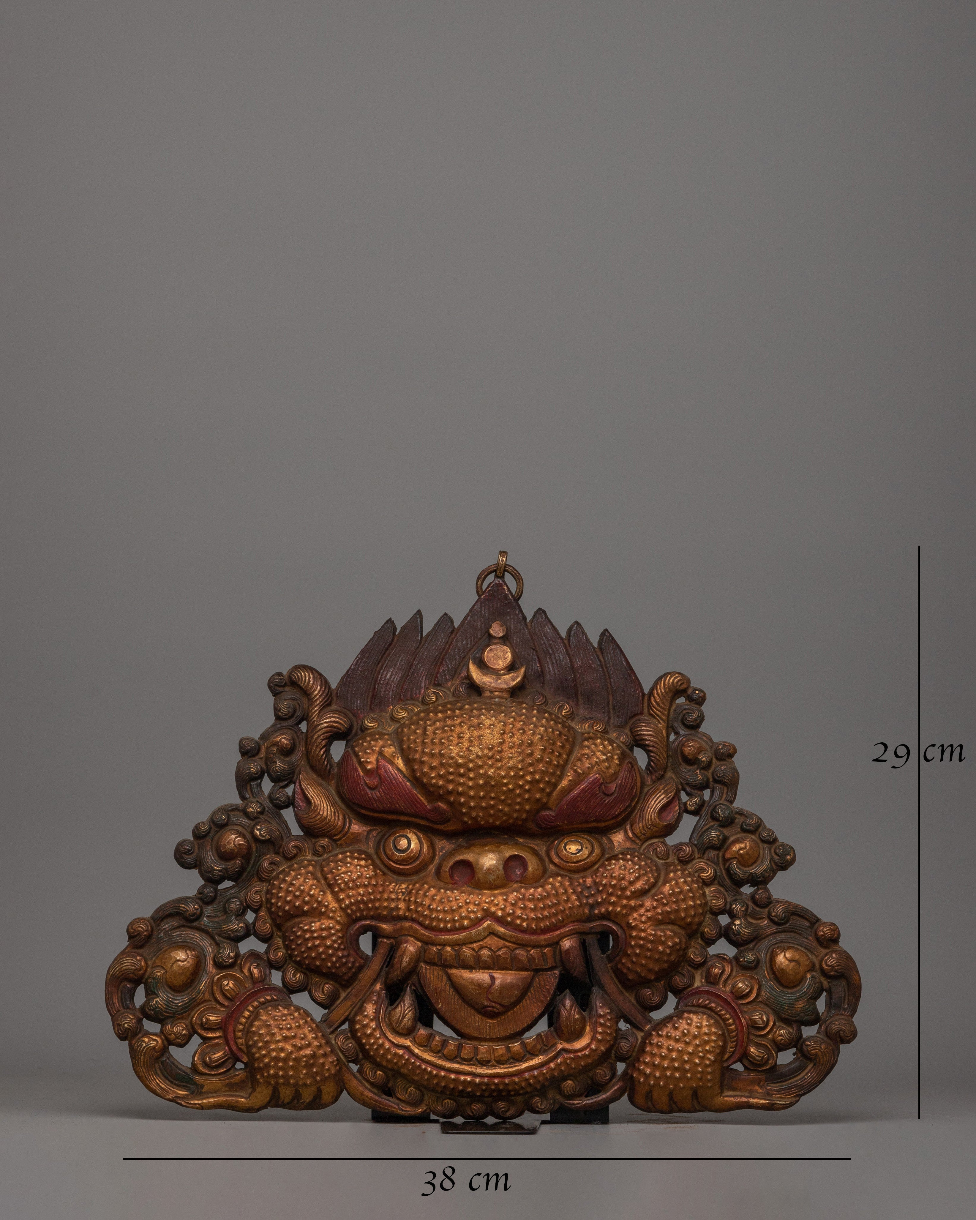 Gold-Plated Kirtimukha Mask | Copper Wall Decor