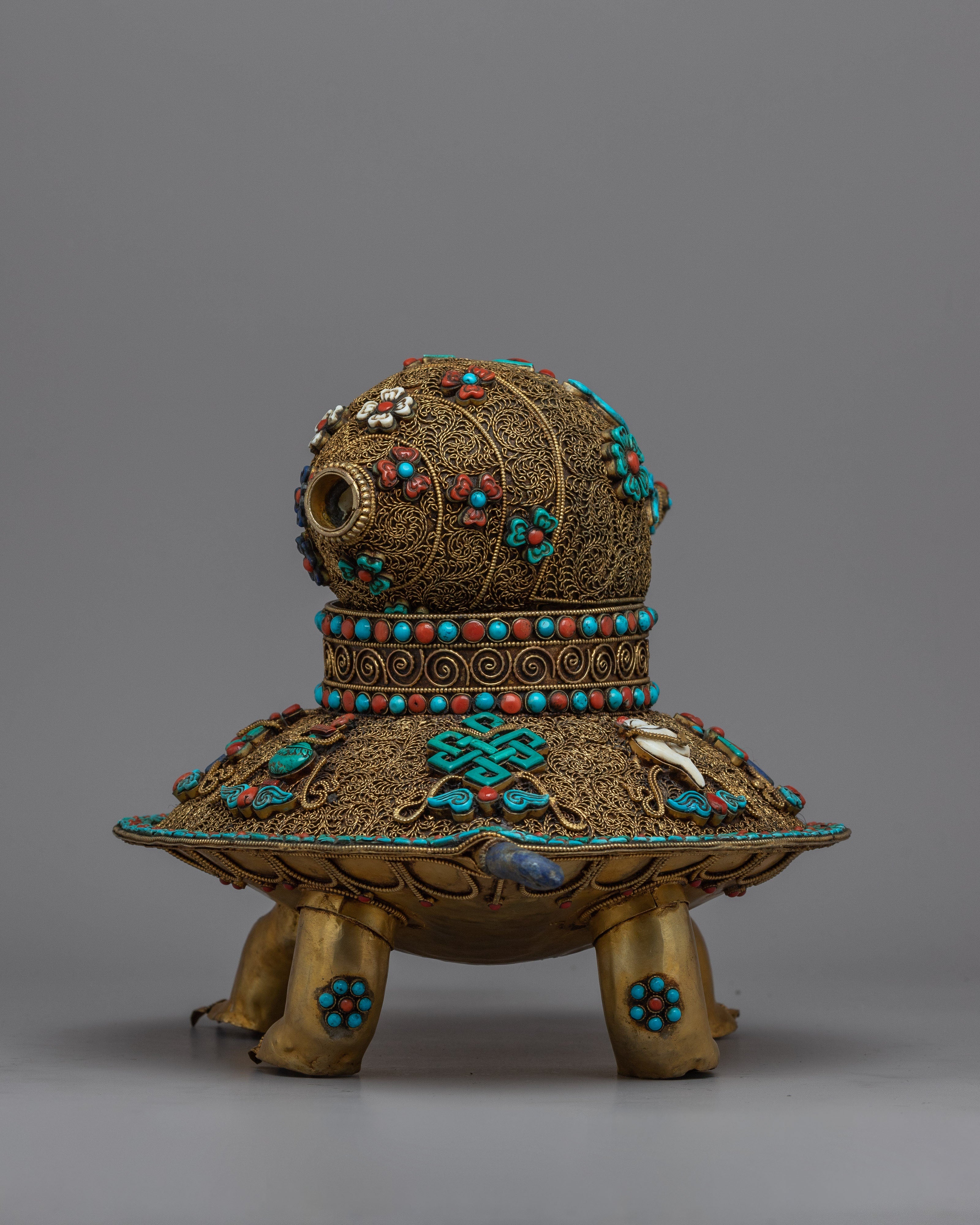 Turquoise Coral Turtle with Conch Shell At Top