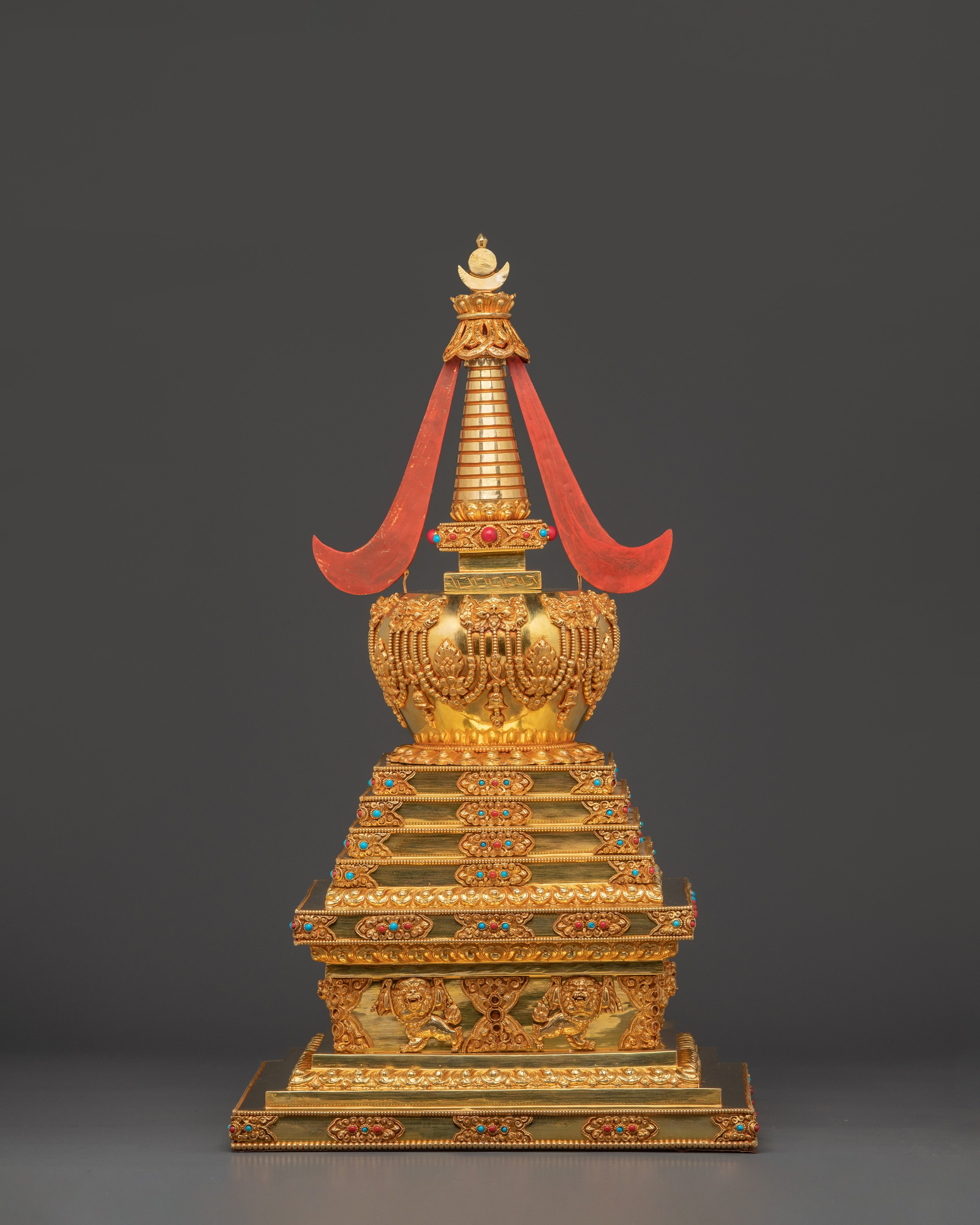 Turquoise Coral Stupa for Tibetan Altar & Meditation