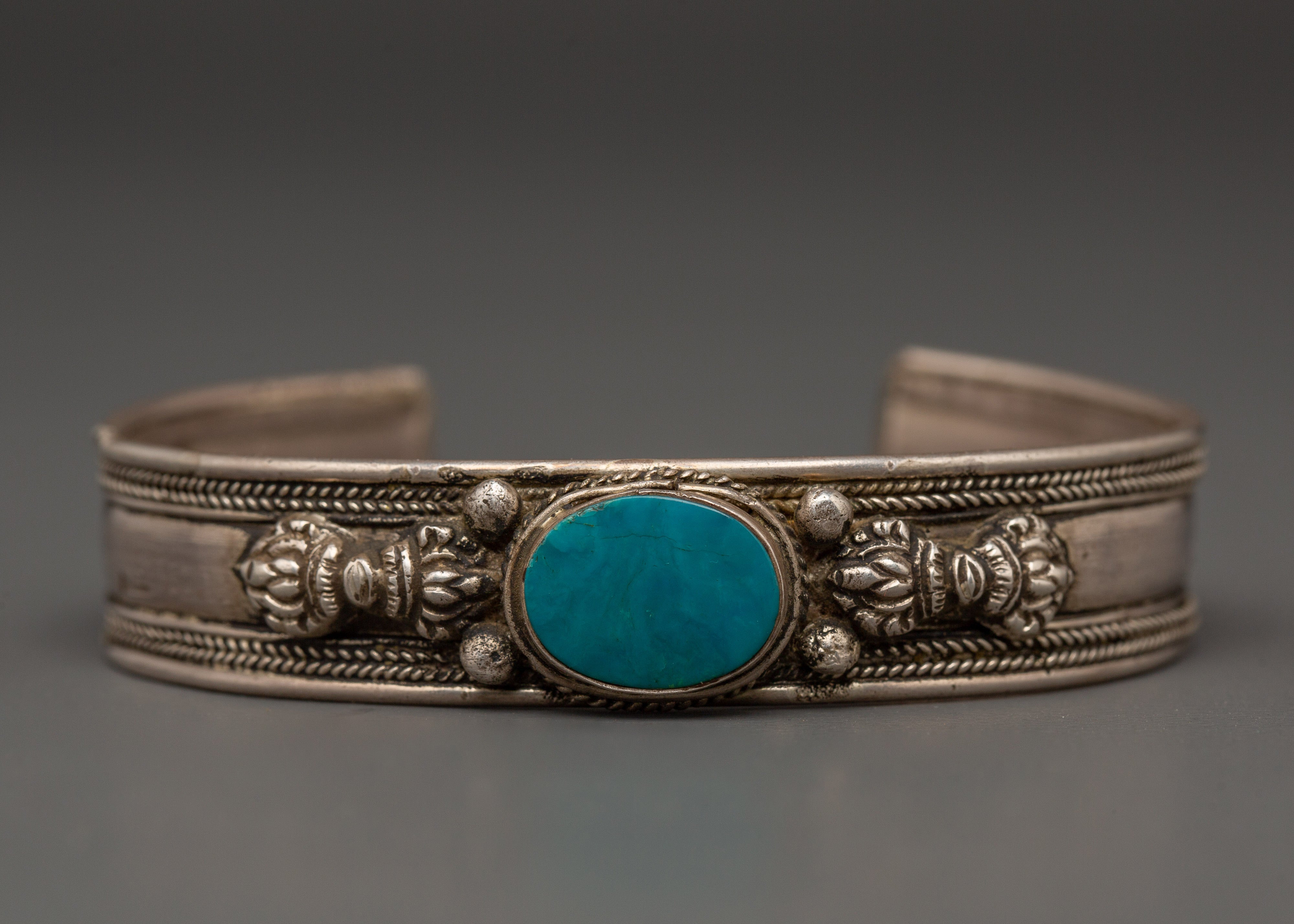 Handcrafted Silver Turquoise Inlaid Bracelet | Meaningful Spiritual Silver Bracelet