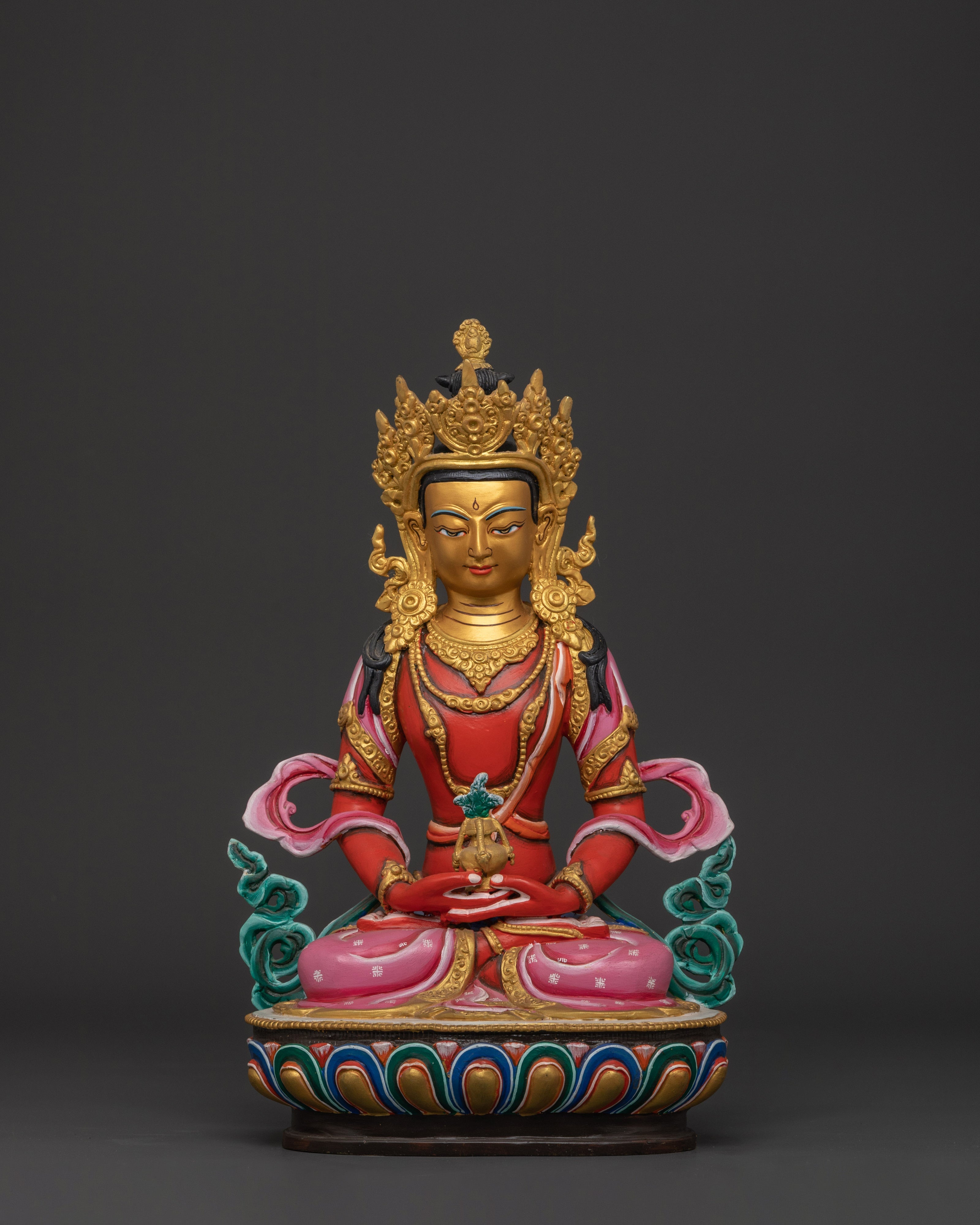 Handcrafted Tibetan Amitayus Sculpture | Copper Body with Acrylic Paint Detailing