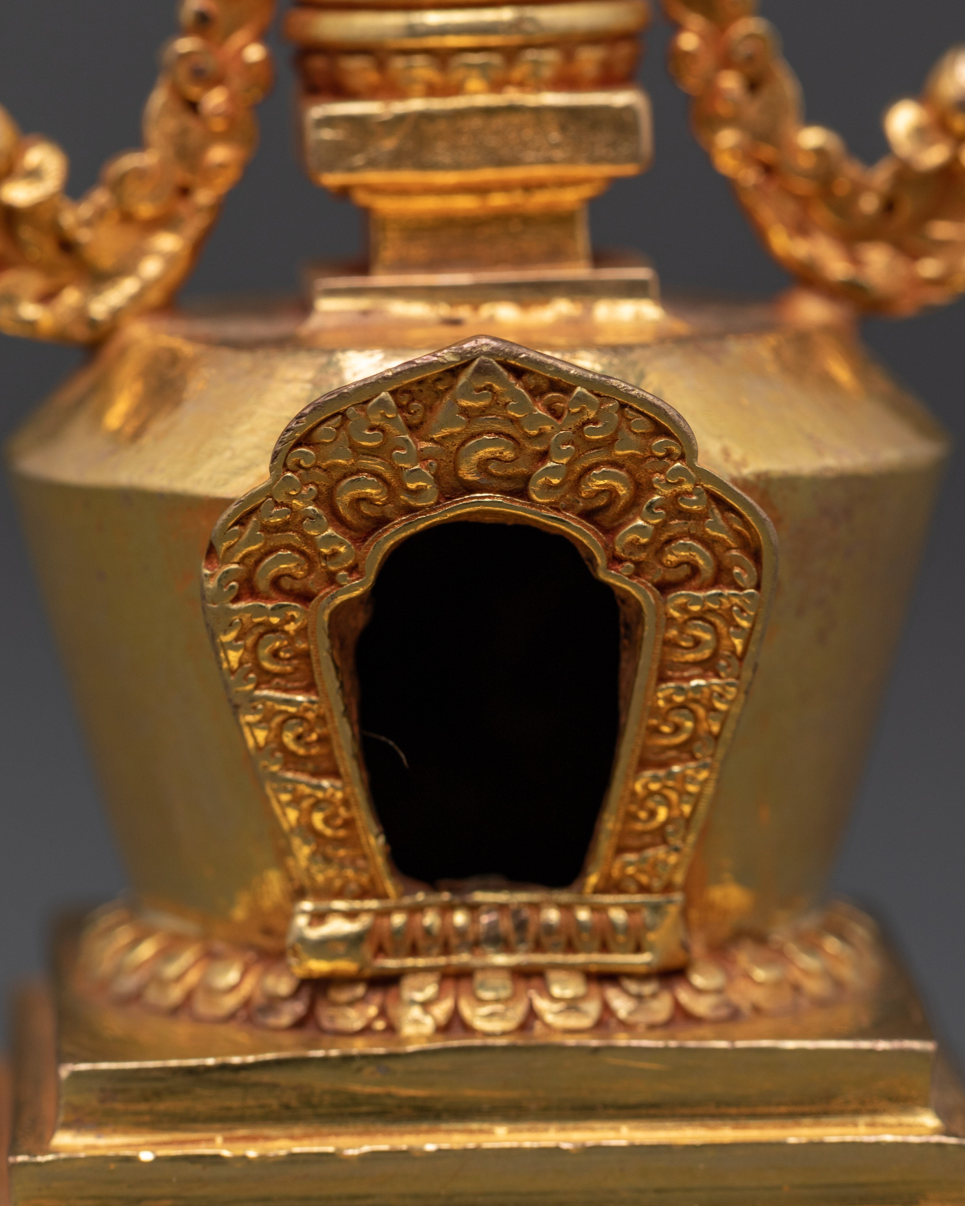 Handcrafted Buddhist Spiritual Copper Stupa Statue | Gold Plated Tibetan Decor