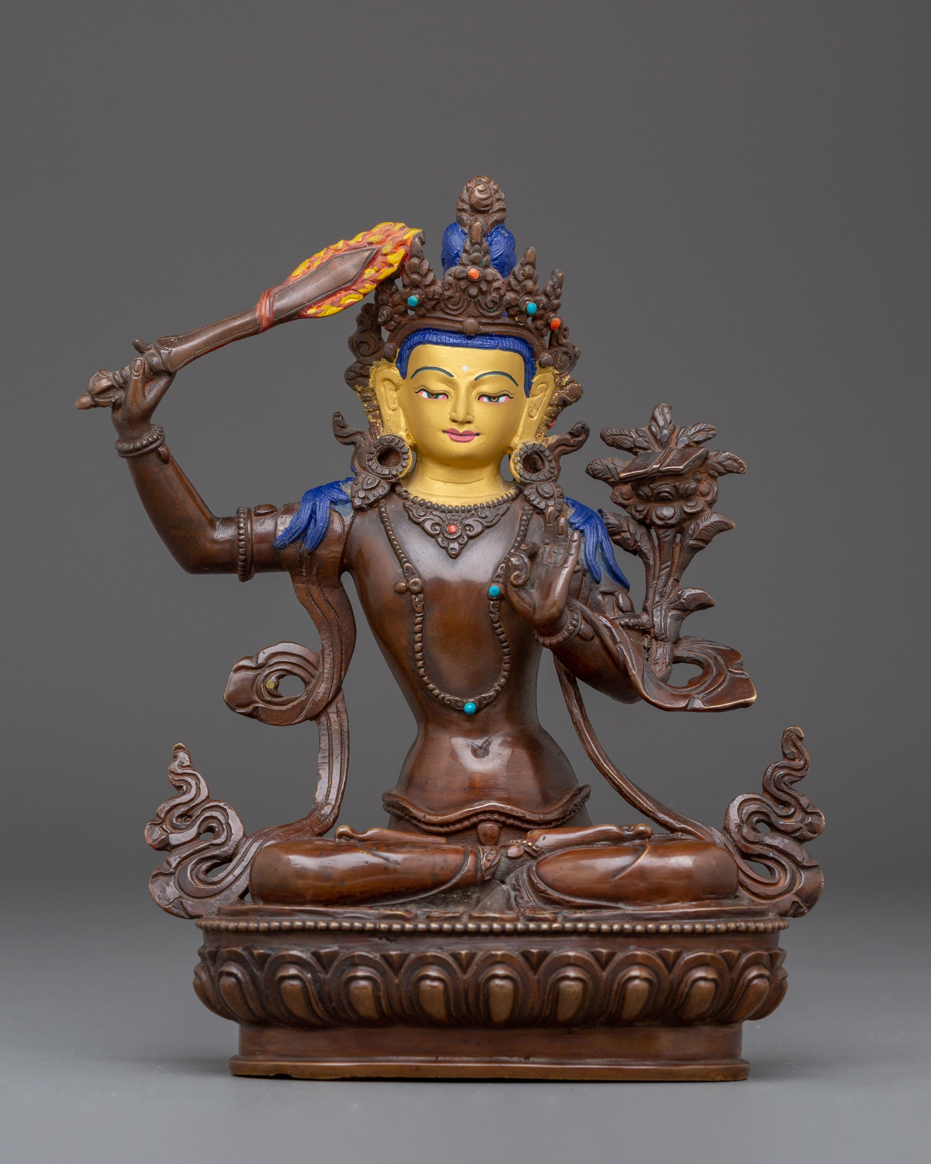 Copper Manjushri Statue: The Bodhisattva of Wisdom