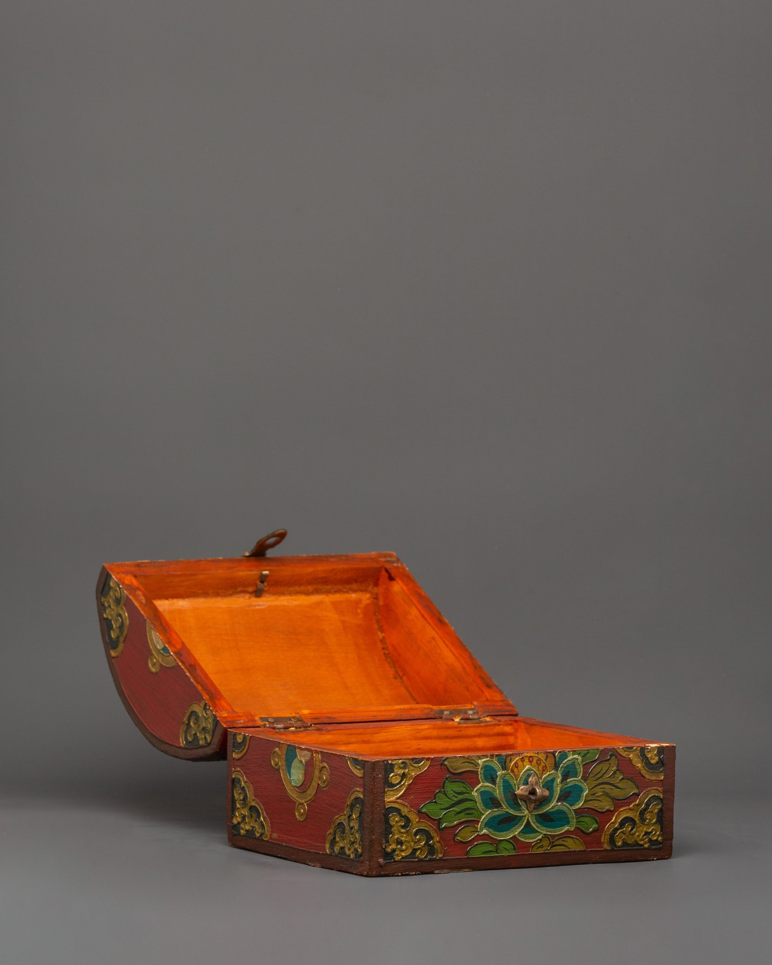 Red Tibetan wooden box | Himalayan Storage Chest