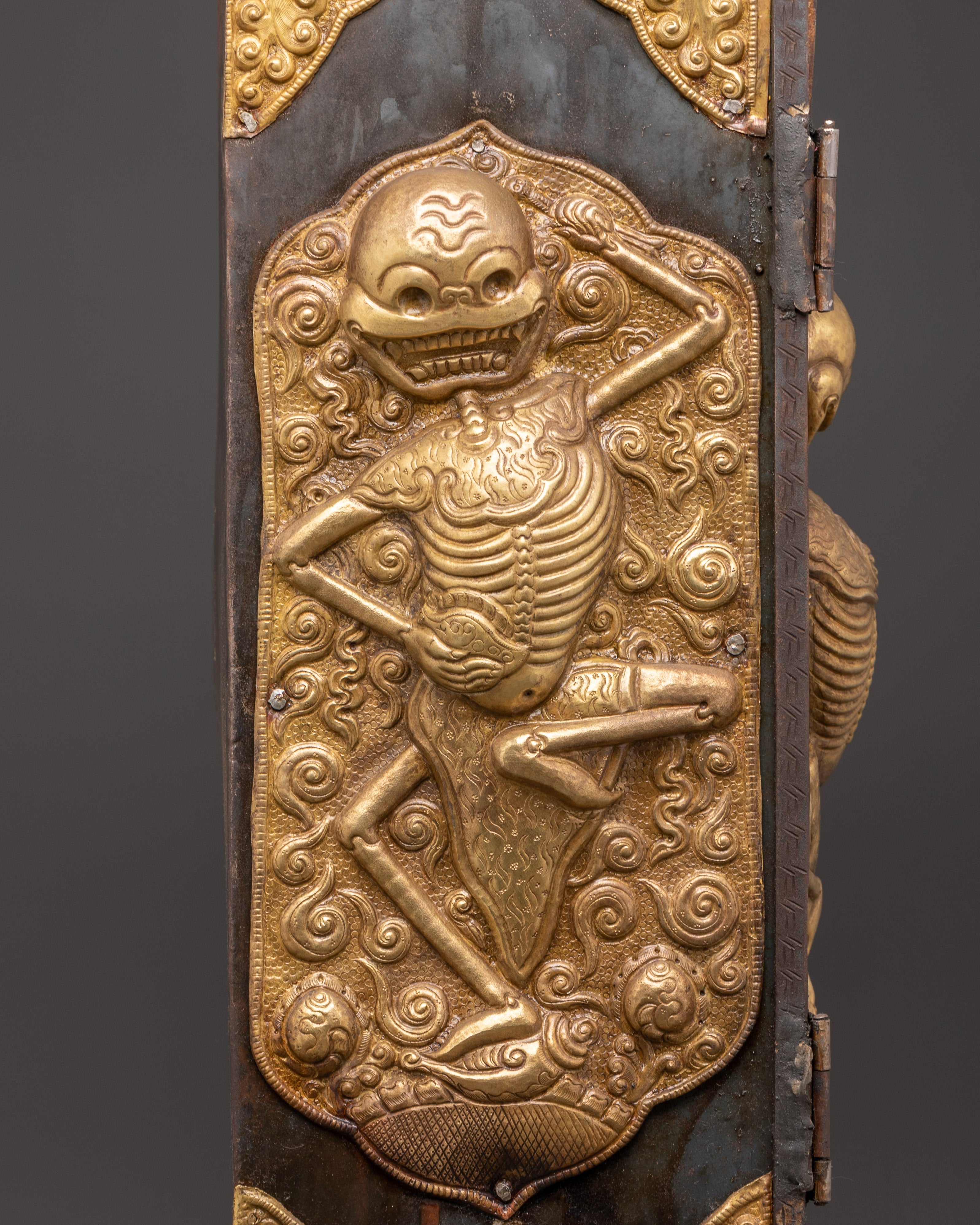 Large Chitipati Carved Ghau Box | Iron and Brass Tibetan Shrine Box