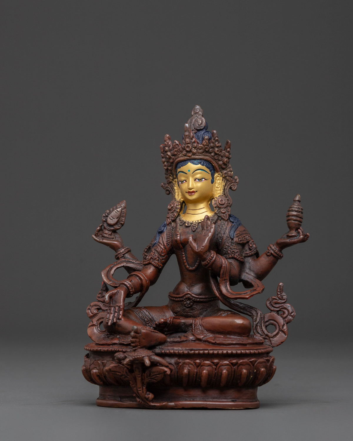 Handmade Devi Laxmi Statue | Oxidized Copper Altar Sculpture