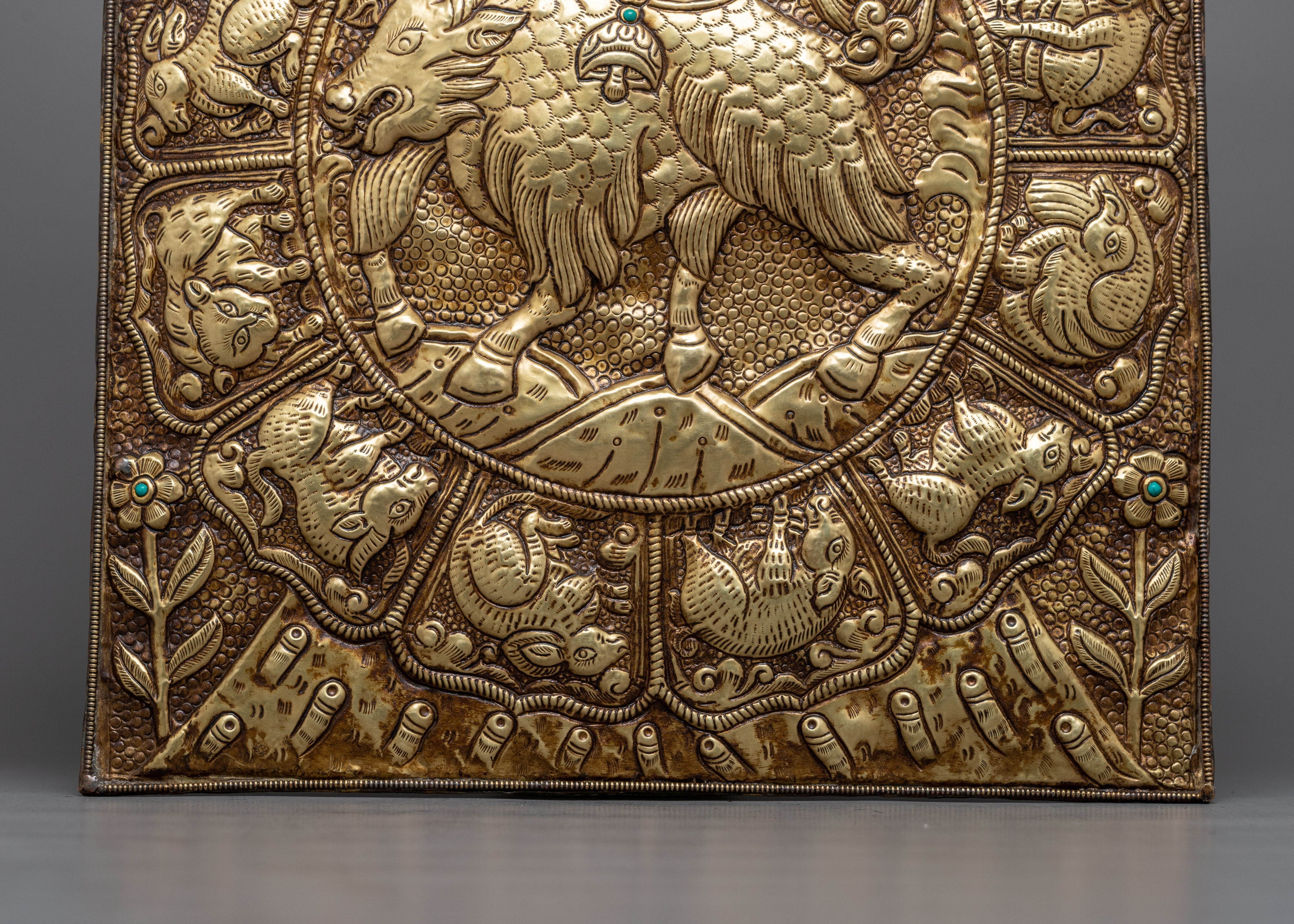 Yak Metal Wall Hanging Thanka Featuring Zodiac Sign Calendar for Spiritual Insight and Decorative Elegance