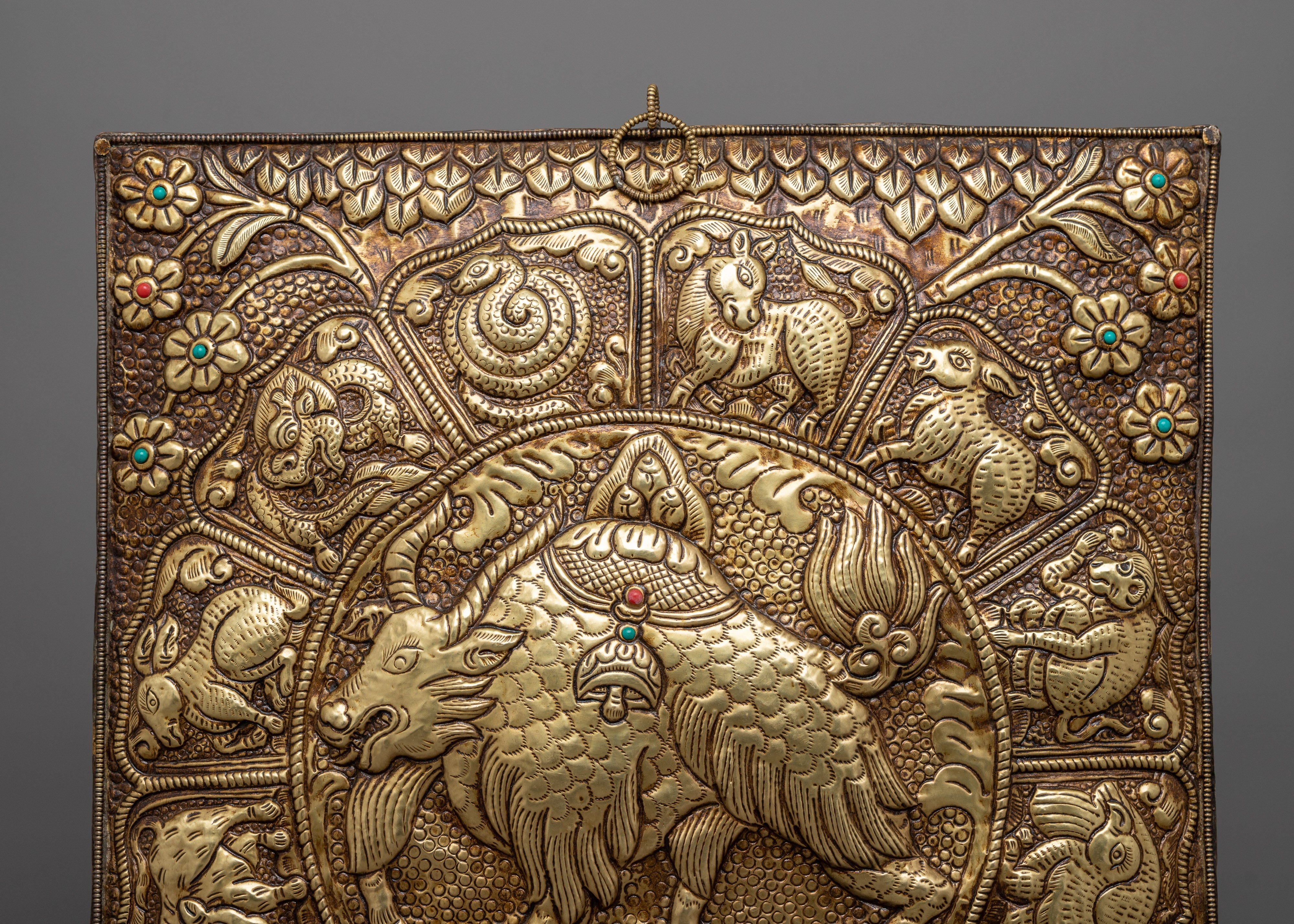 Yak Metal Wall Hanging Thanka Featuring Zodiac Sign Calendar for Spiritual Insight and Decorative Elegance