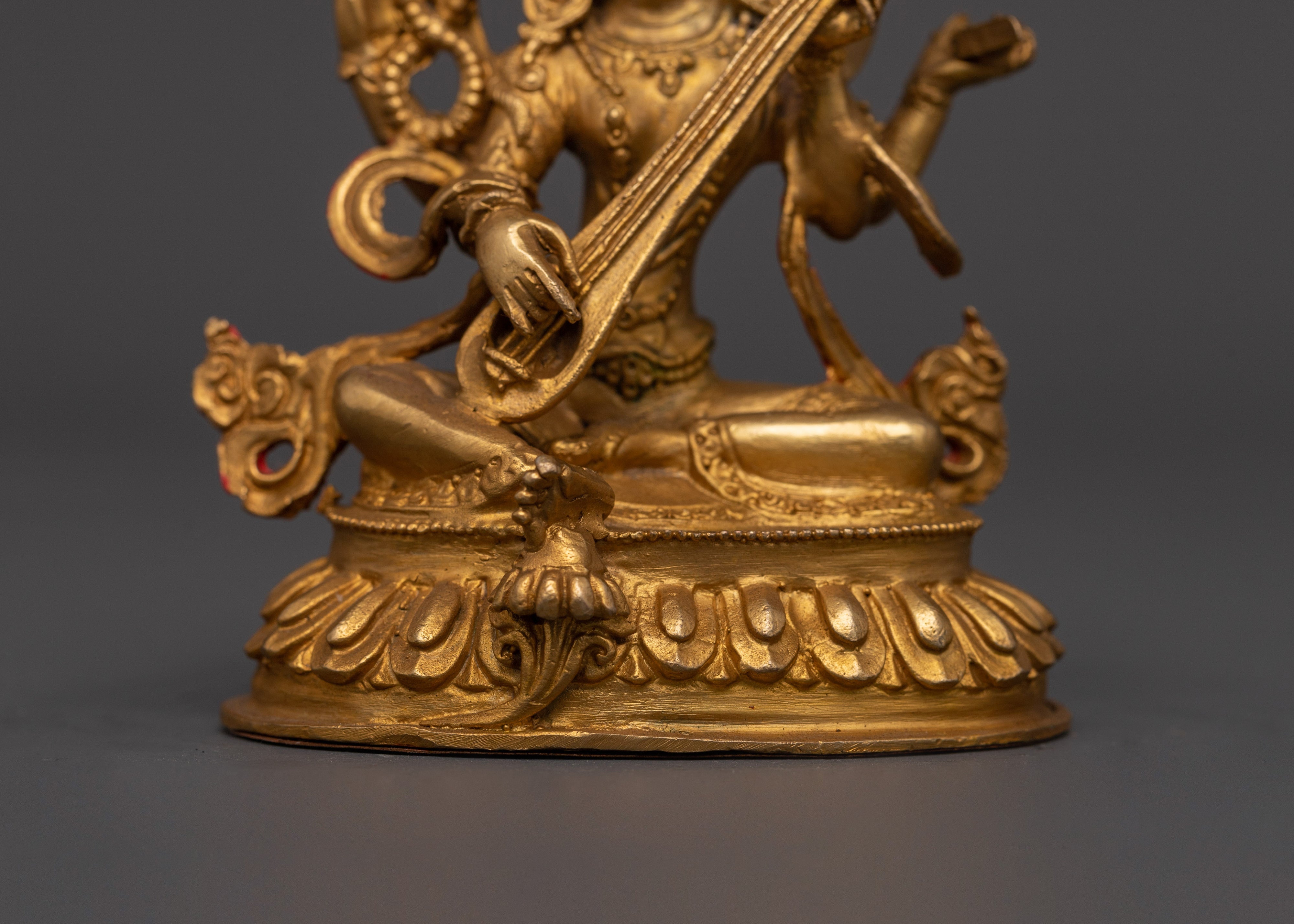 Gold Plated Saraswati Devi Statue | Goddess Idol of Wisdom, Purity & Knowledge
