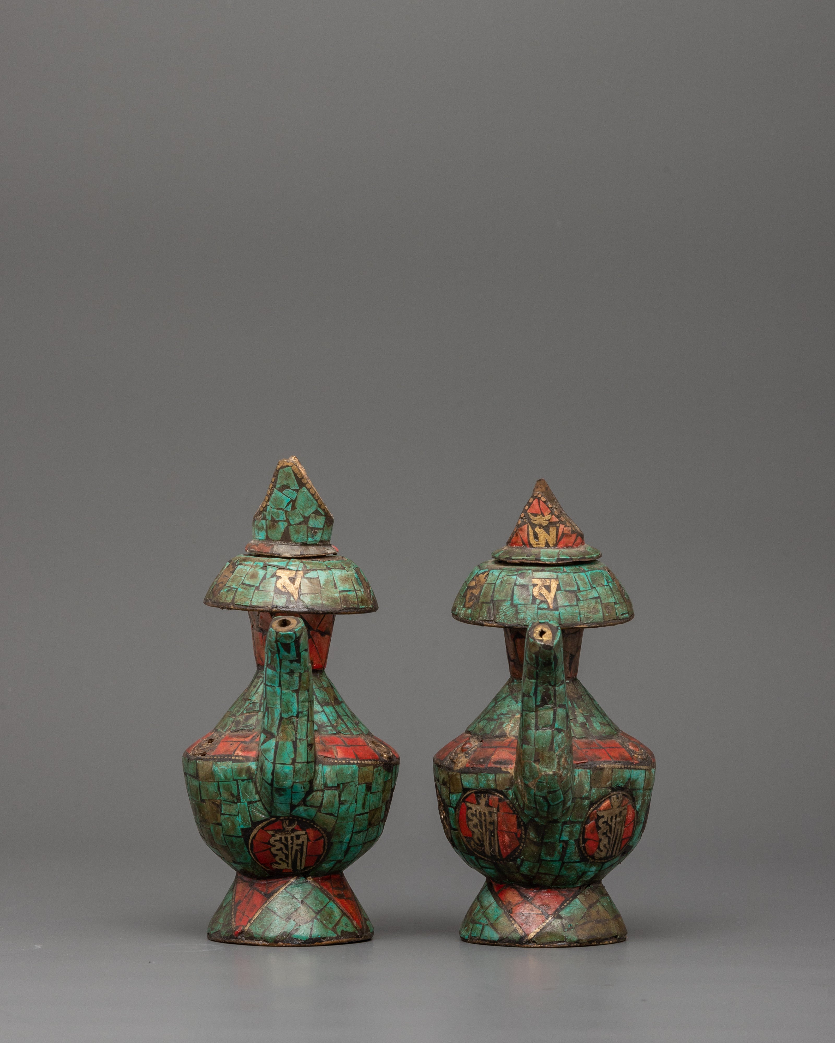 Tibetan Bhumba Set with Turquoise & Coral Inlay