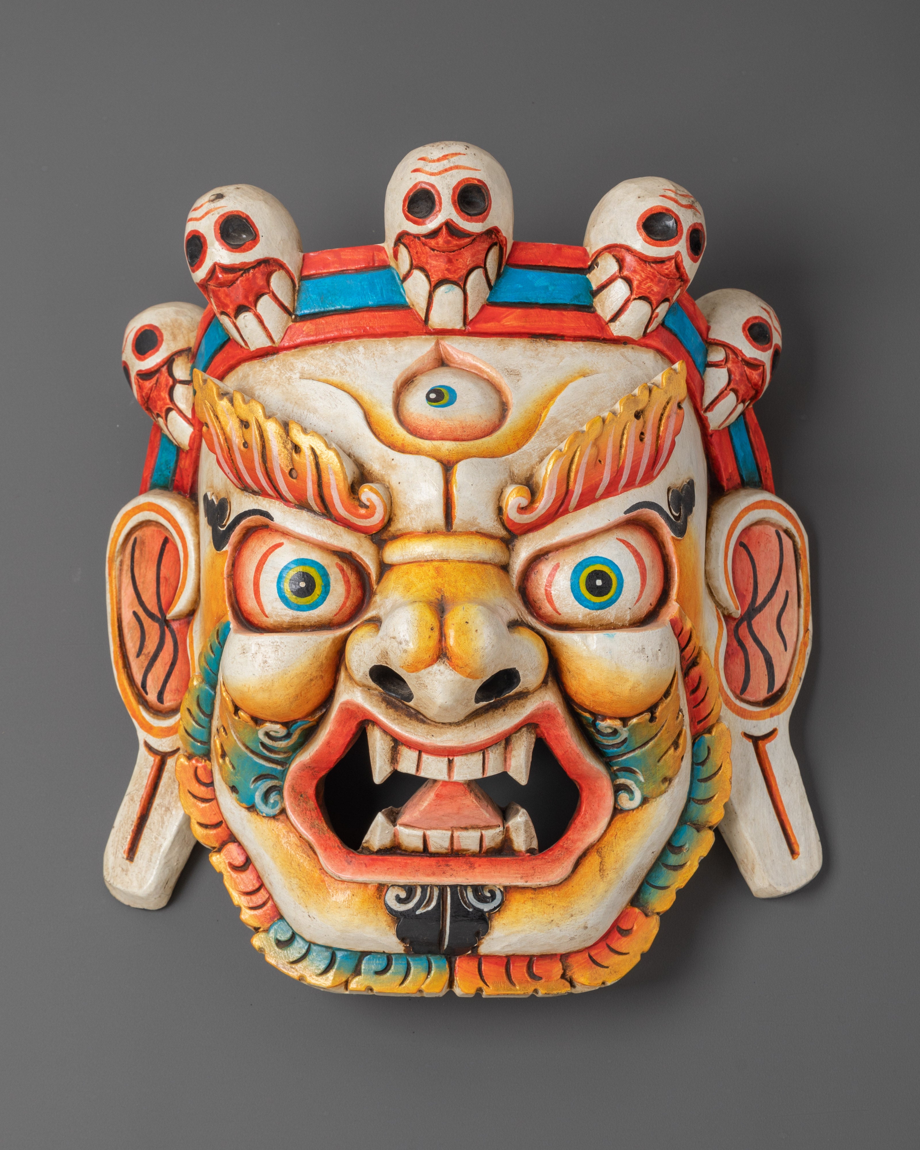 Wooden Bhairav Mask Wall Hanging | Tibetan Buddhist Protector Mask