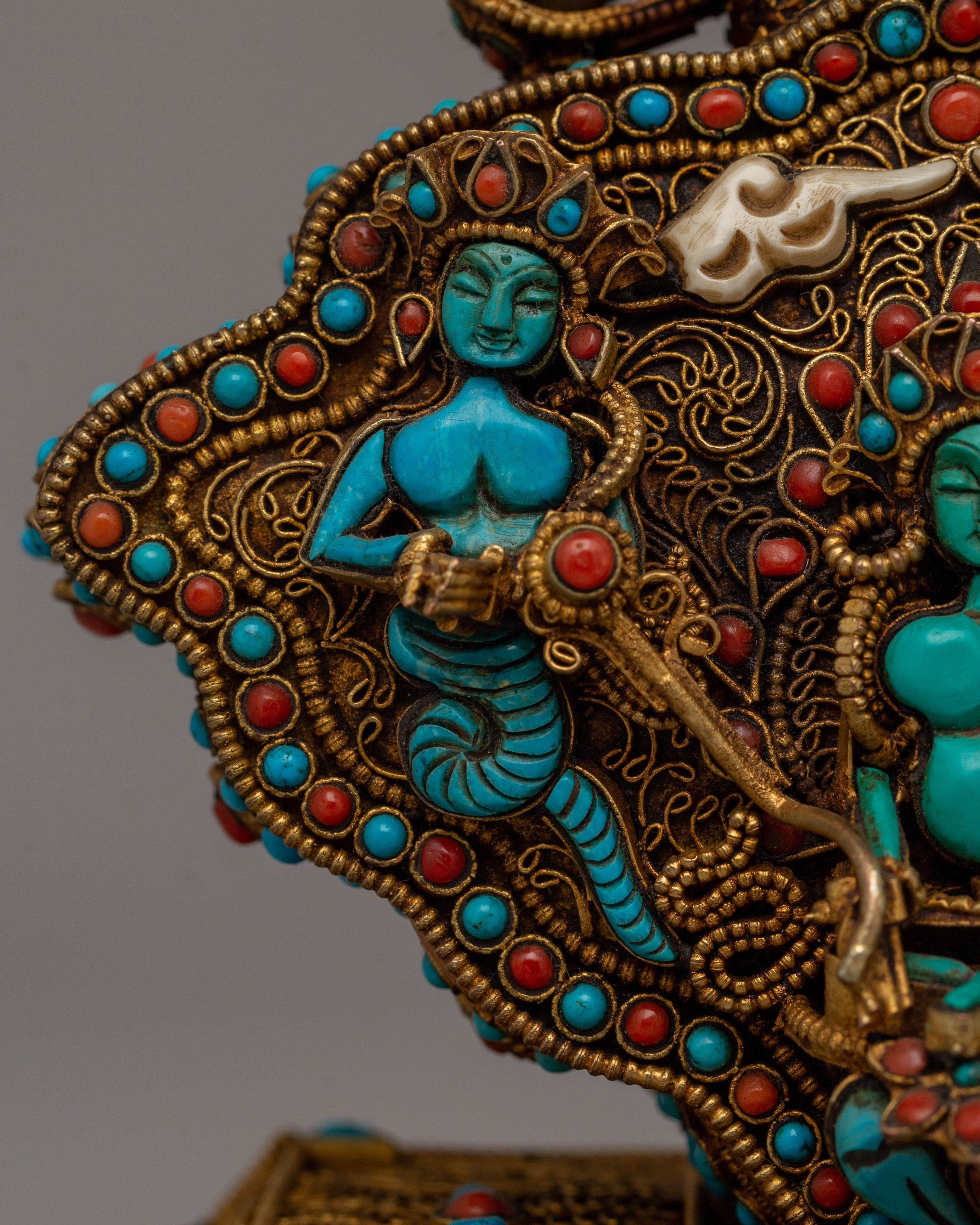 Copper Ghau Box | Tibetan Relic Holder with Filigree Work and Stones165