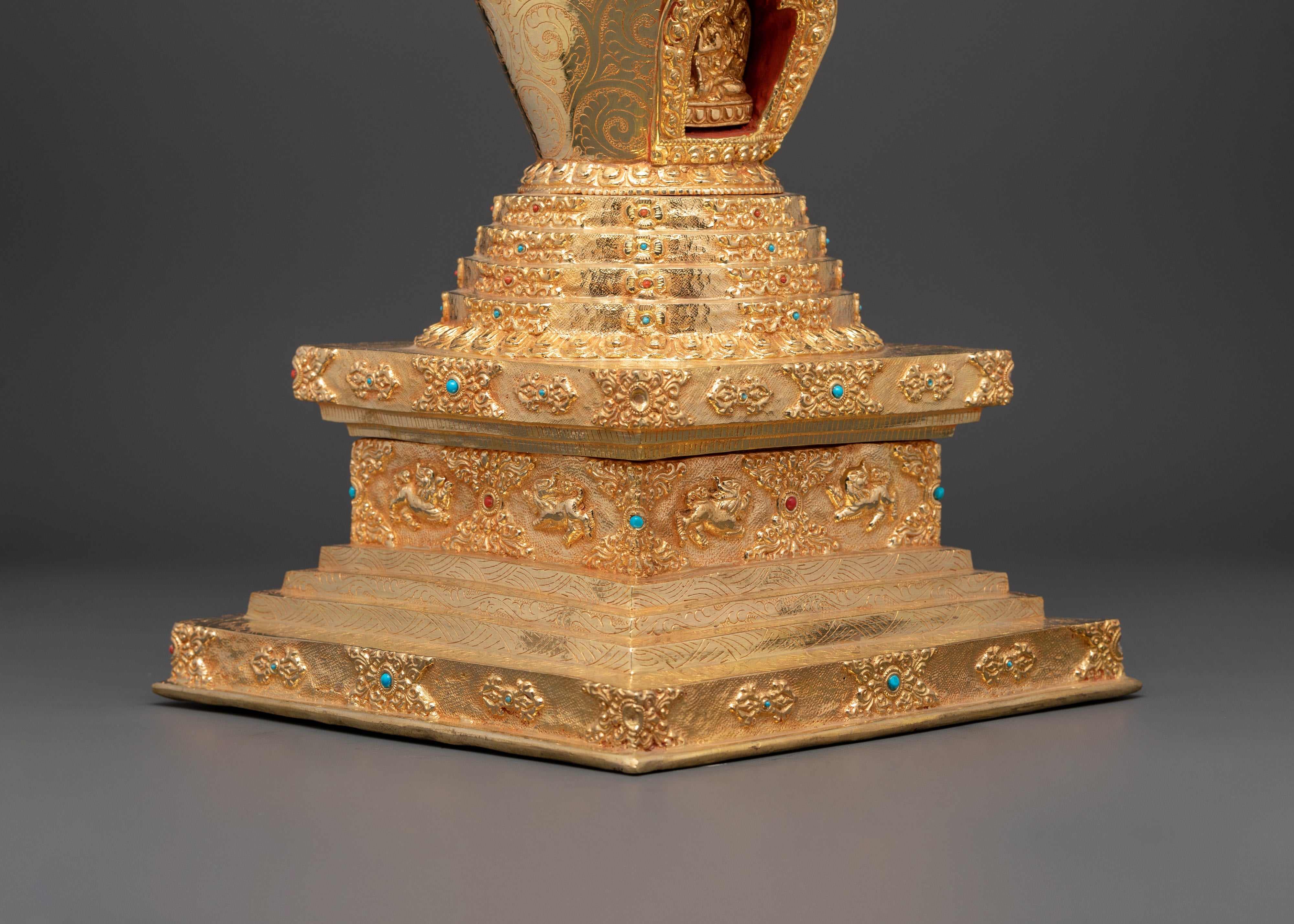 Tibetan Buddhist Stupa Sculpture | Gold Plated Copper Chorten