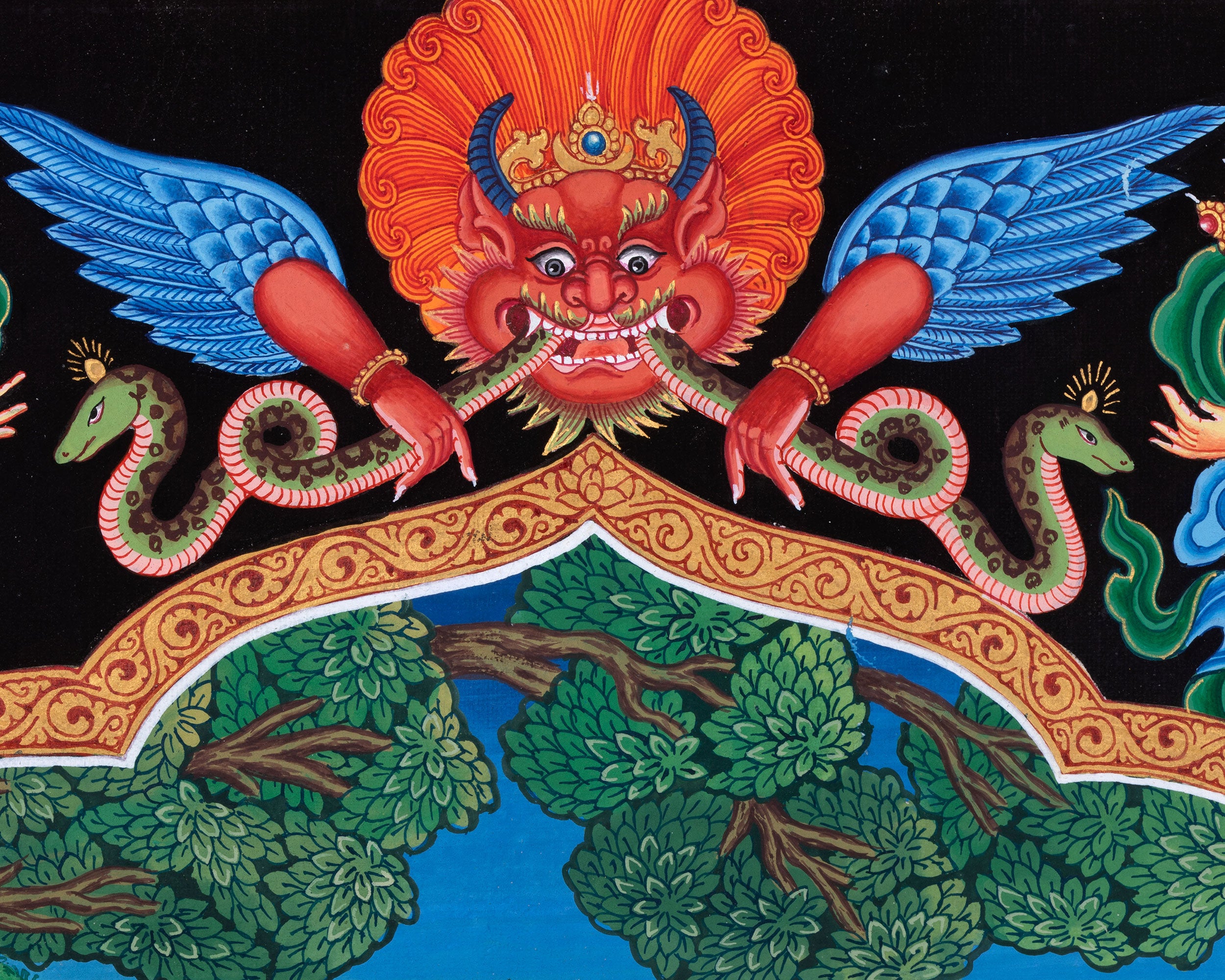Ganesh Thangka Painting With Kartikeya and Saraswati | Ganapati Baba Canvas Art