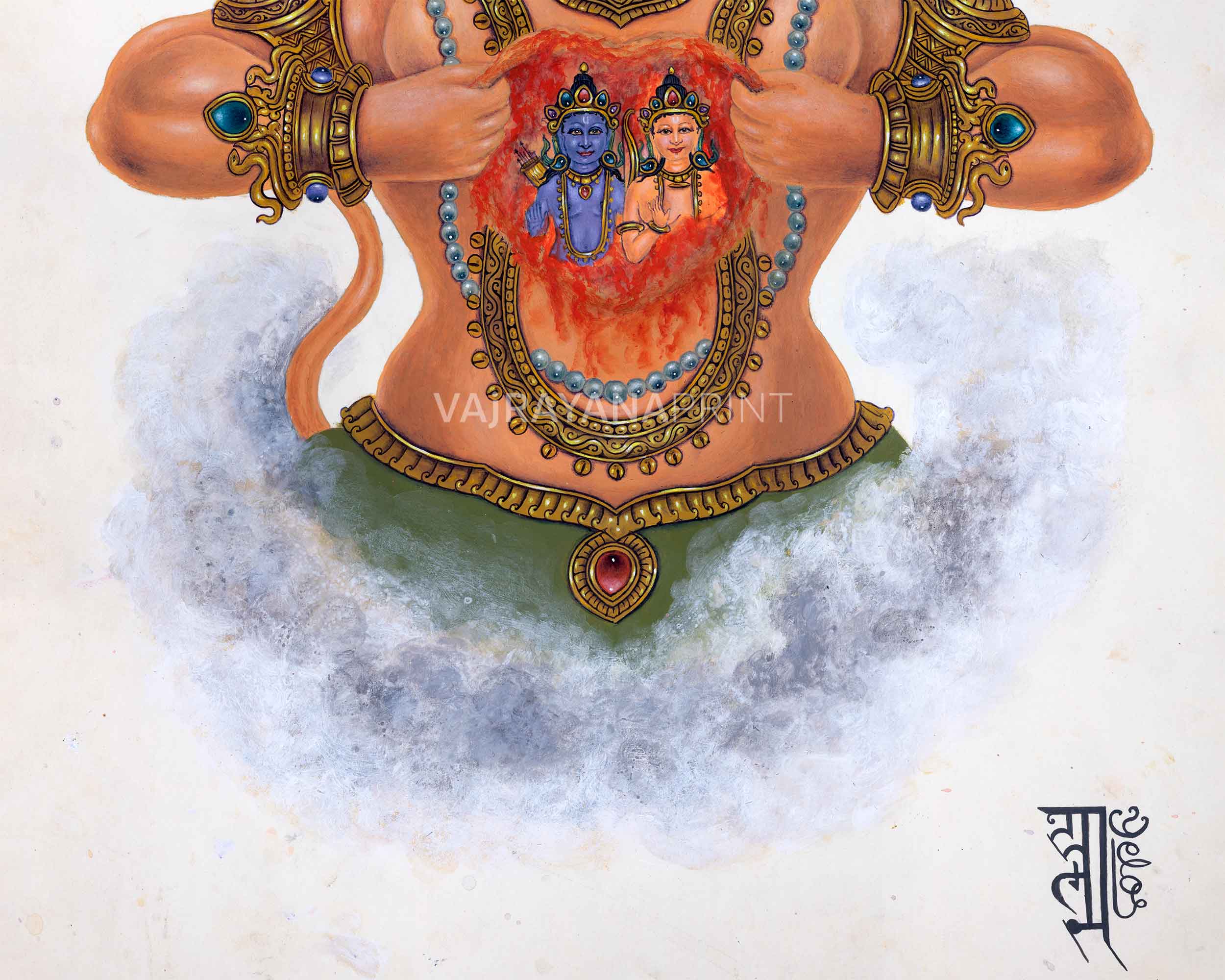 Hanuman Ji Depicted In Newari Paubha Print | The Monkey Commander of The Monkey Army