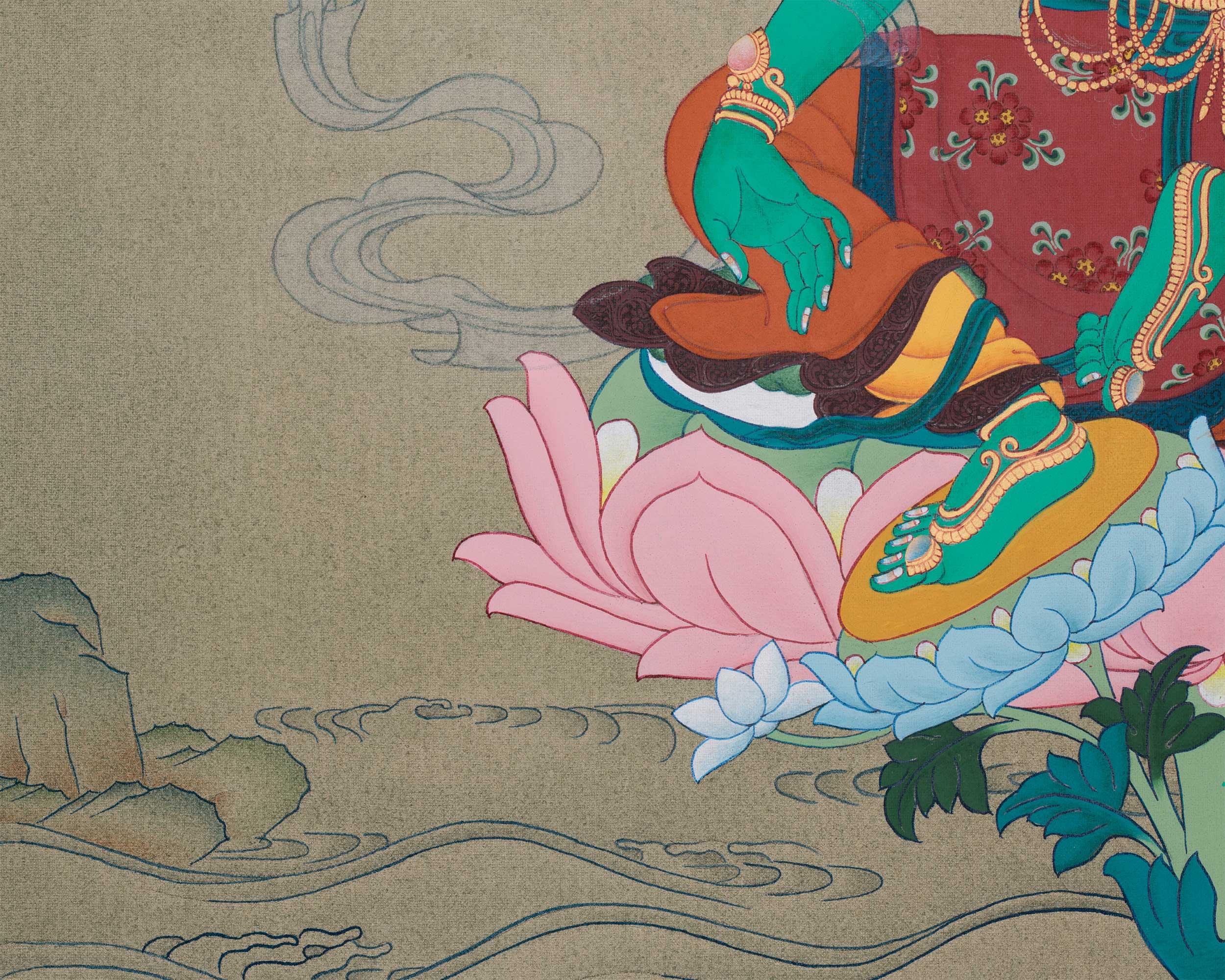 Hand-Painted Compassionate Goddess Green Tara Thangka | The Deity of Swift Protection