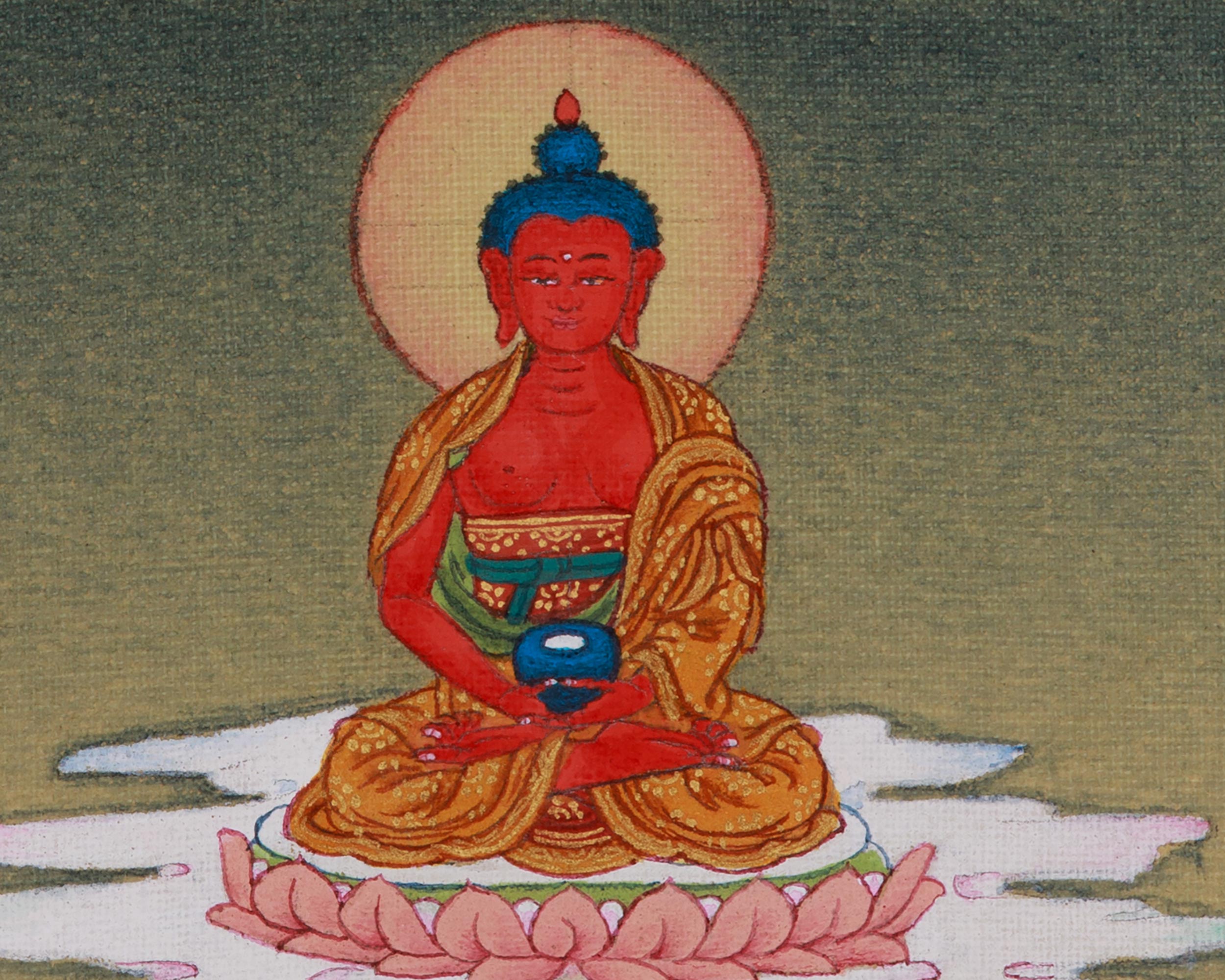 Divine Chenrezig with Amitabha Buddha Thangka | Compassion Deity Art