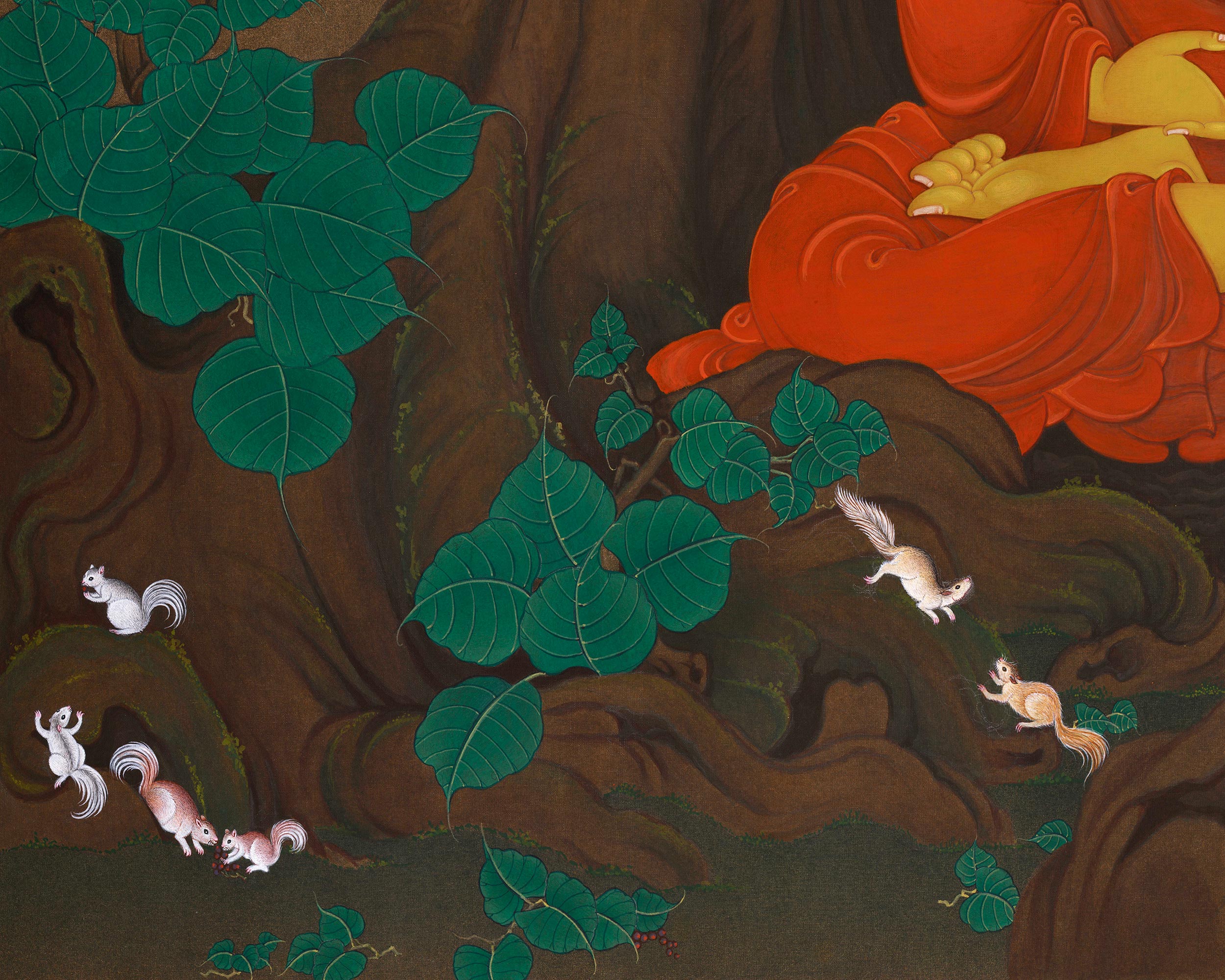 Majestic Shakyamuni Buddha Under Tree Thangka Painting | The Enlightened One’s Awakening