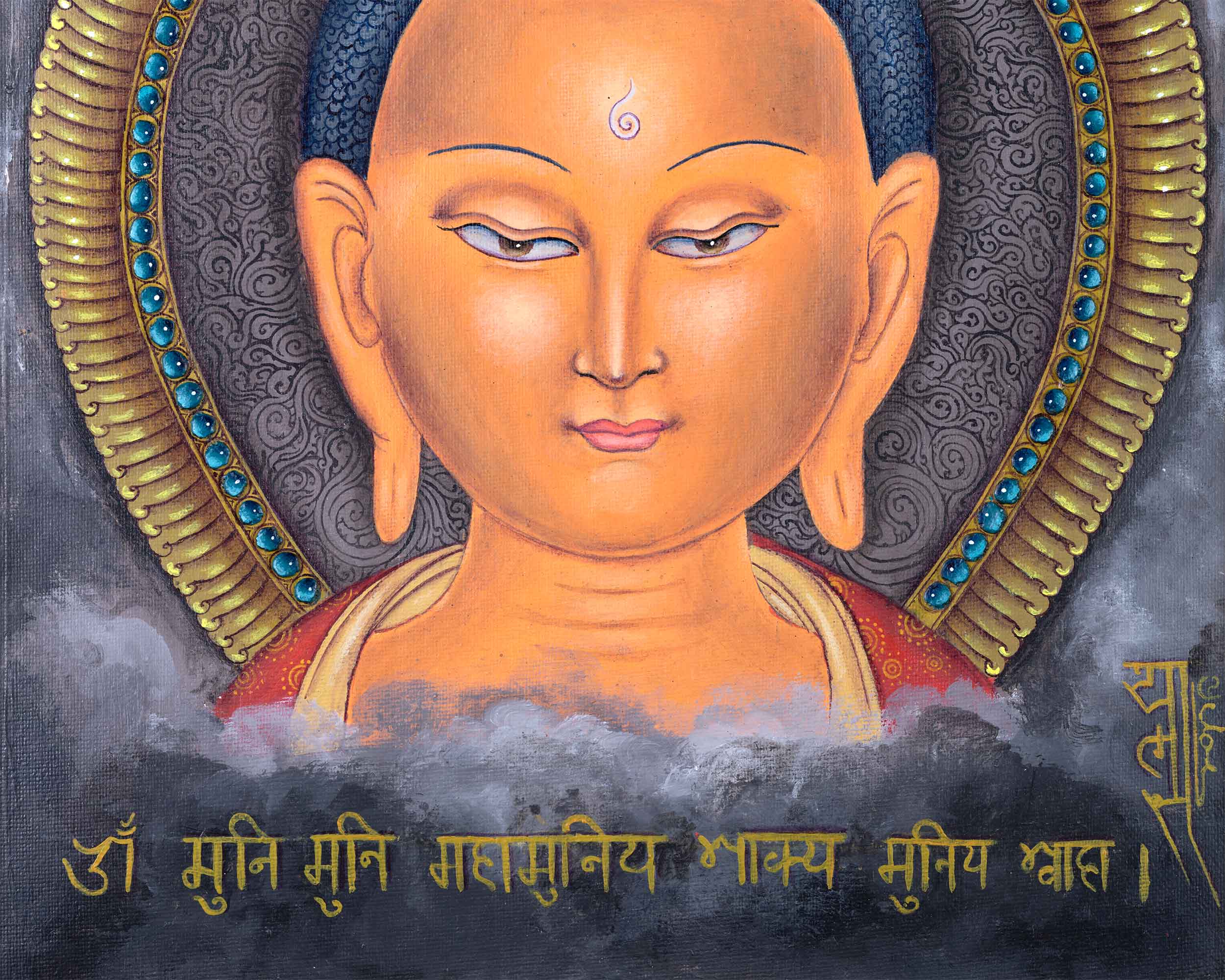 Large Buddha Wall Art Print | Historical Shakyamuni Buddha Paubha Painting Print