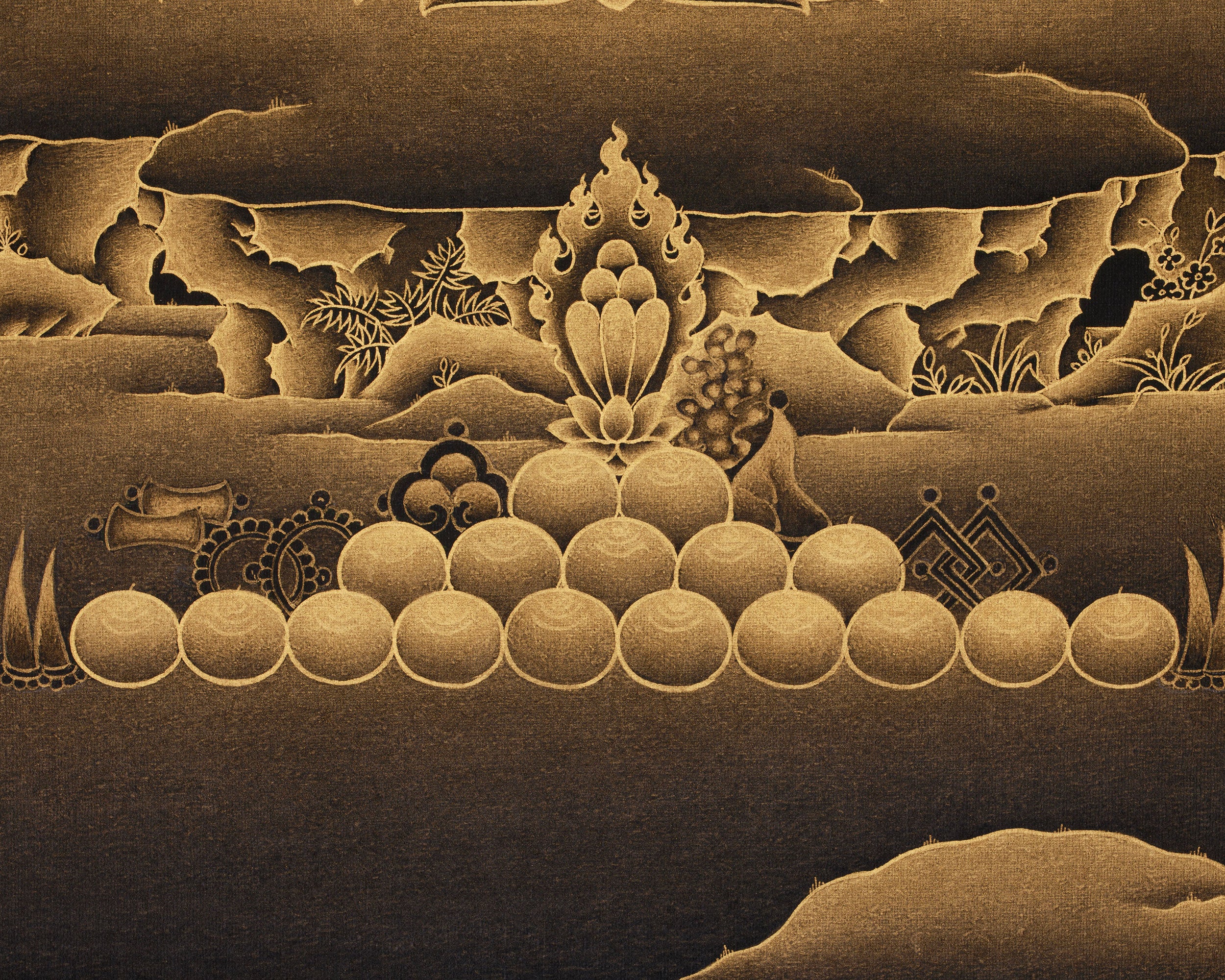 Gold on Black Two-Armed Avalokiteshvara Thangka | Bodhisattva of Infinite Compassion