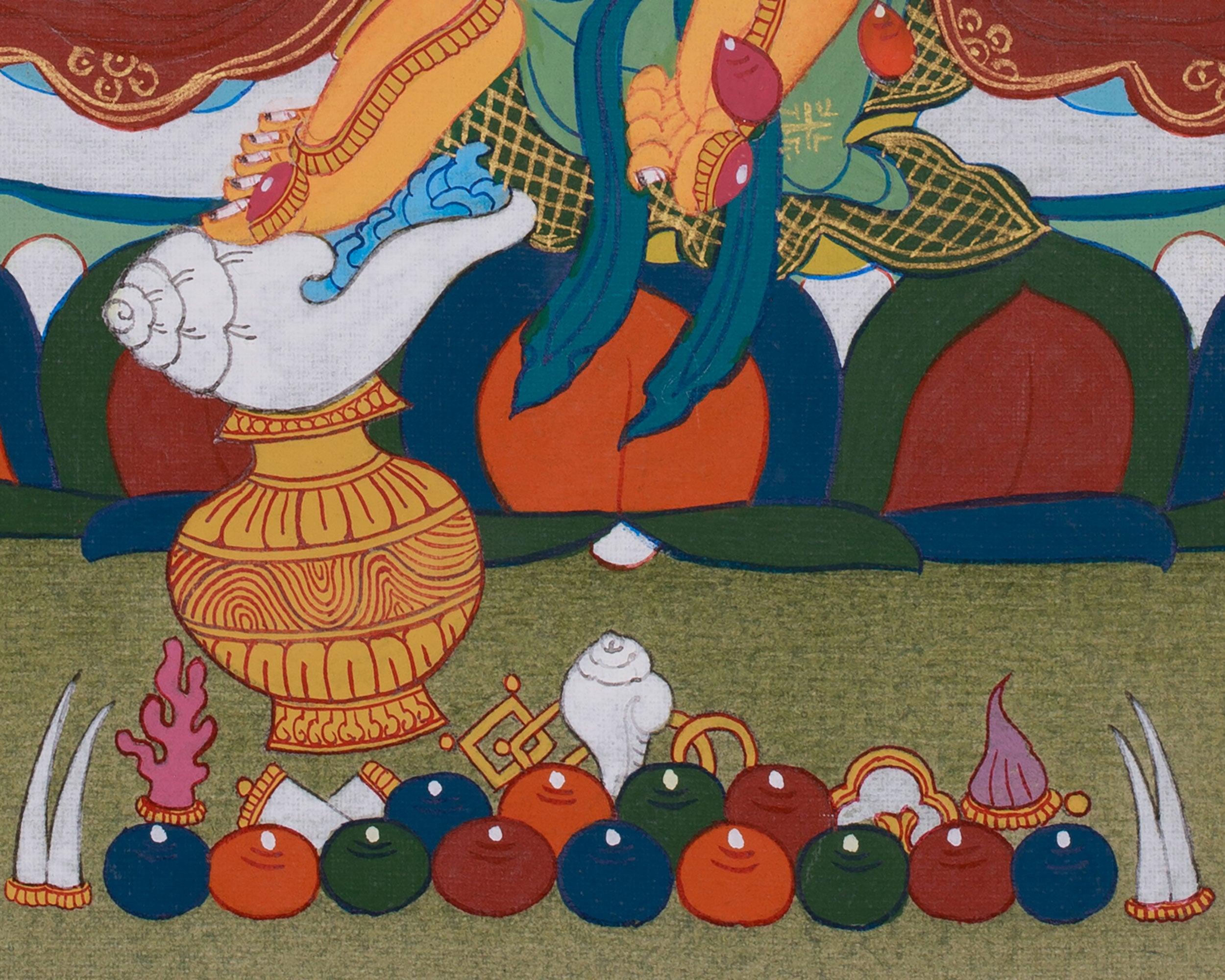 Sacred Kuber, Buddhist Wealth Deity | Dzambhala Thangka for Prosperity With Brocade