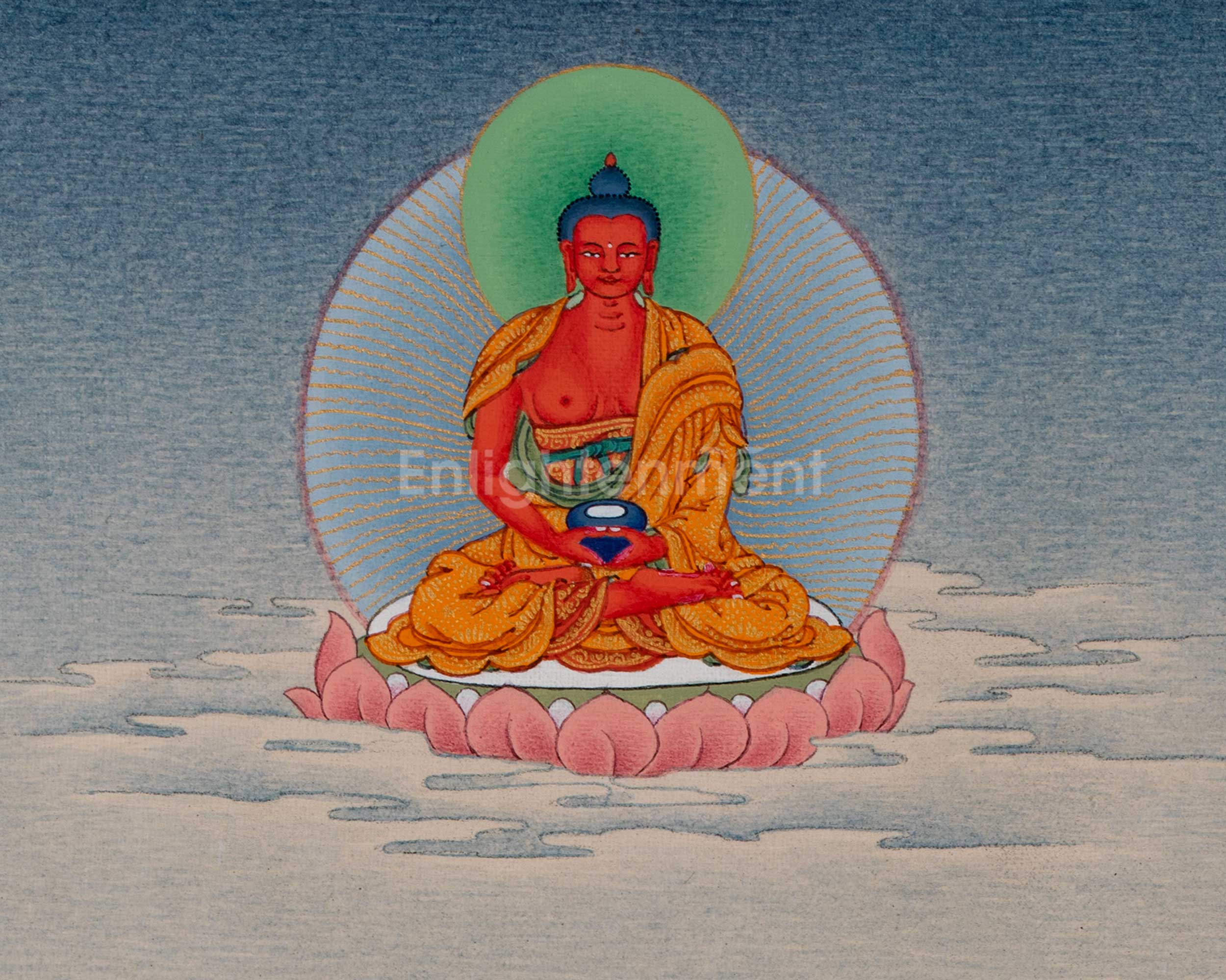 Chenrezig (Avalokiteshvara) with Amitabha Buddha Thangka | Unique Tibetan Buddhist Art