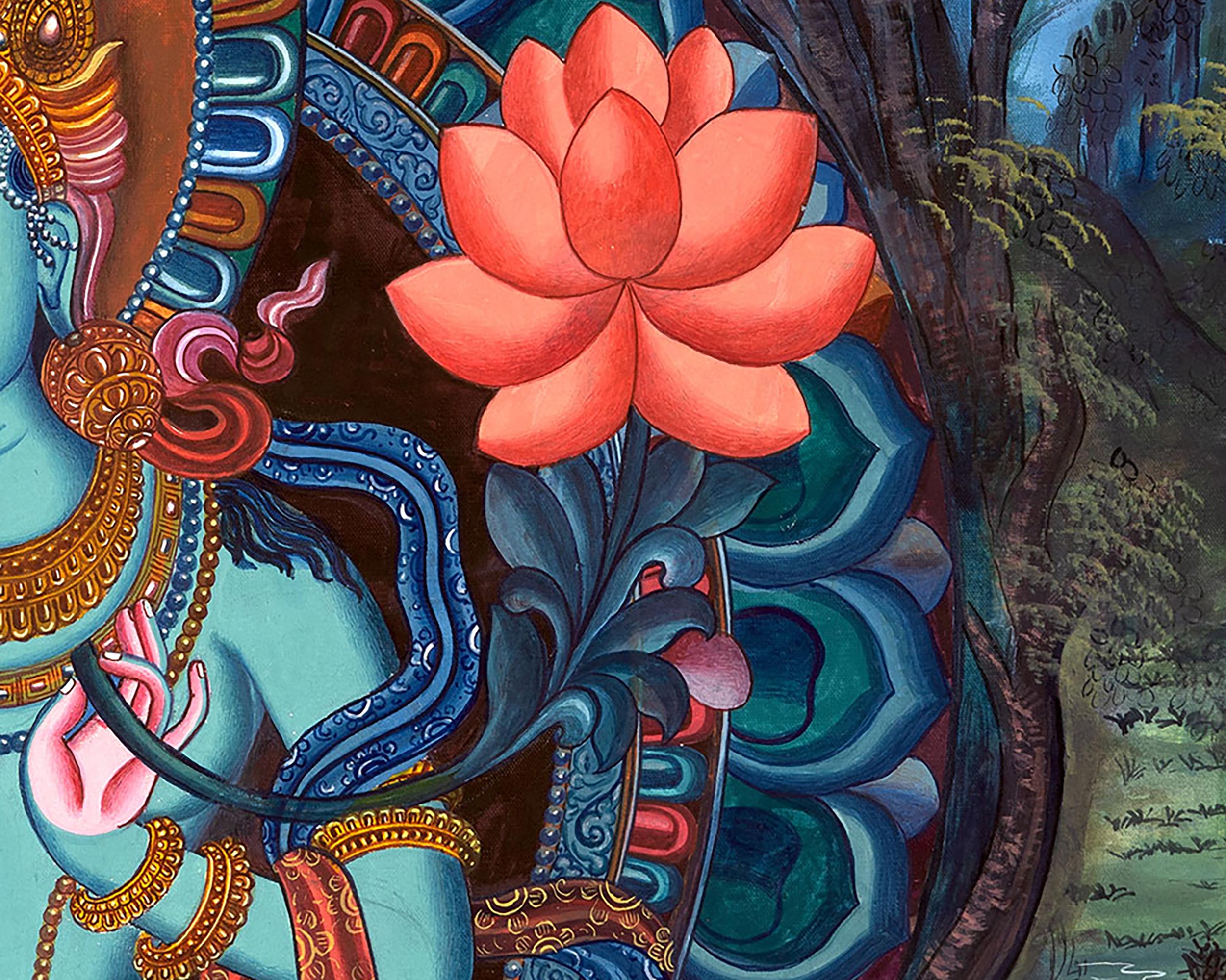 Mother of all Buddhas, Shyama Tara | Buddhist Goddess Paubha Art