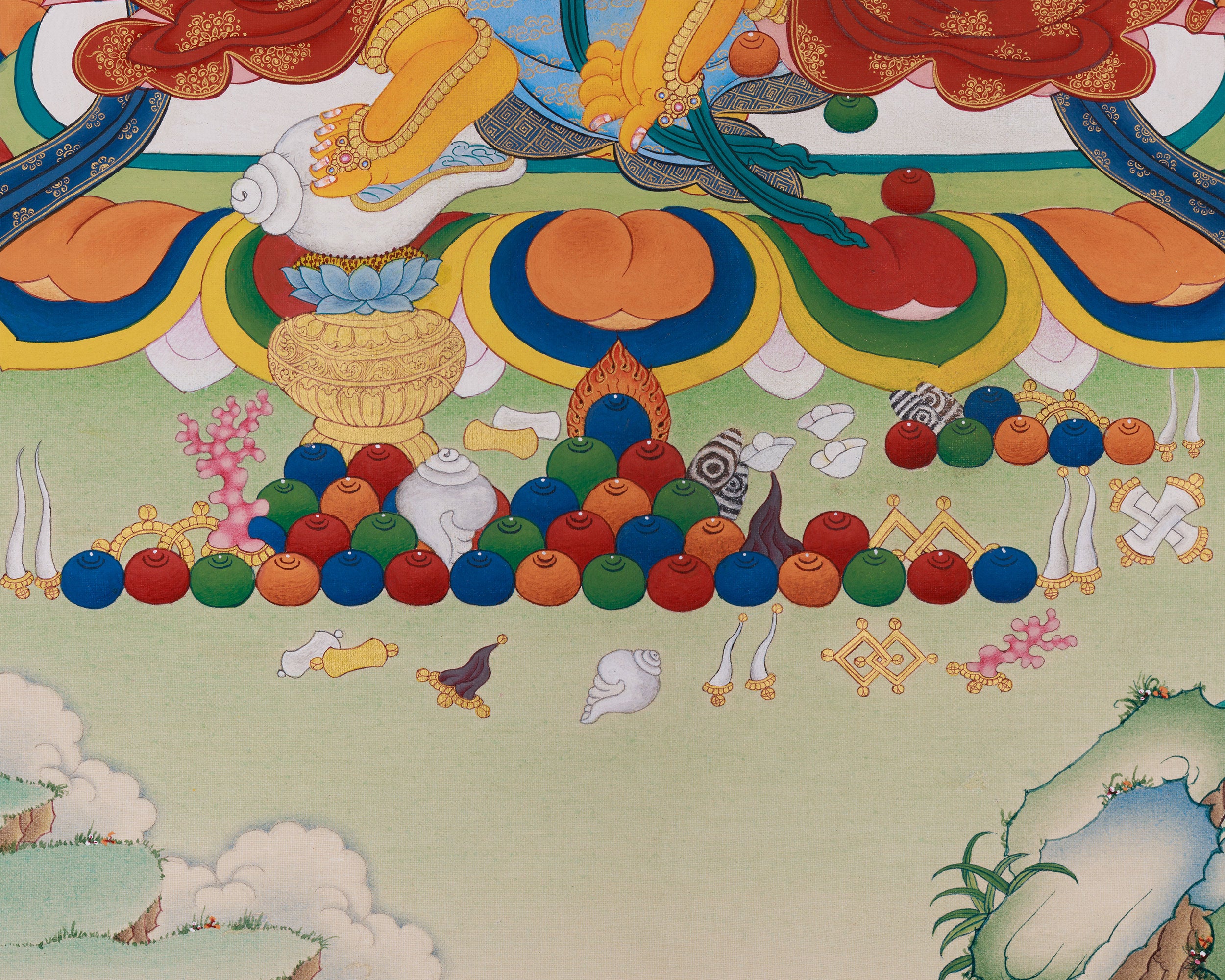 Tibetan Jambhala Thangka | Hand-Painted Art of Abundance | Brocade Mounted