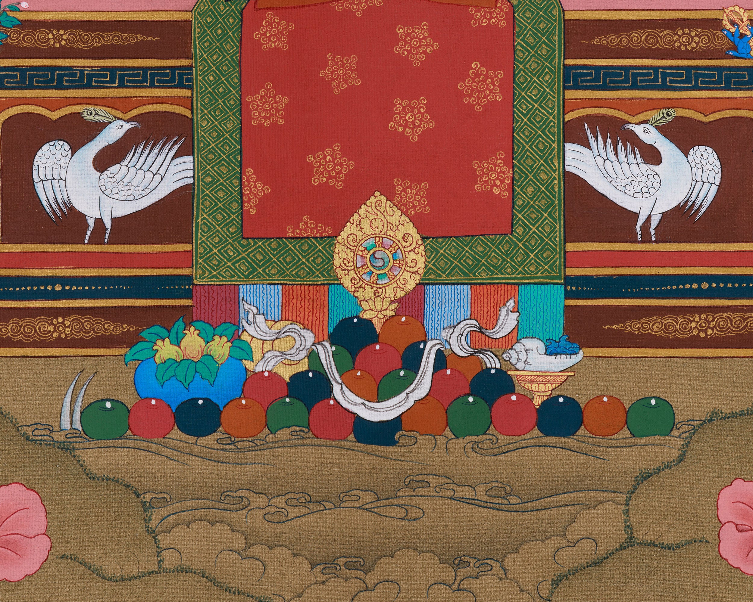 Authentic Karma Gadri Thangka: Amitabha Buddha with Chenrezig and Vajrapani