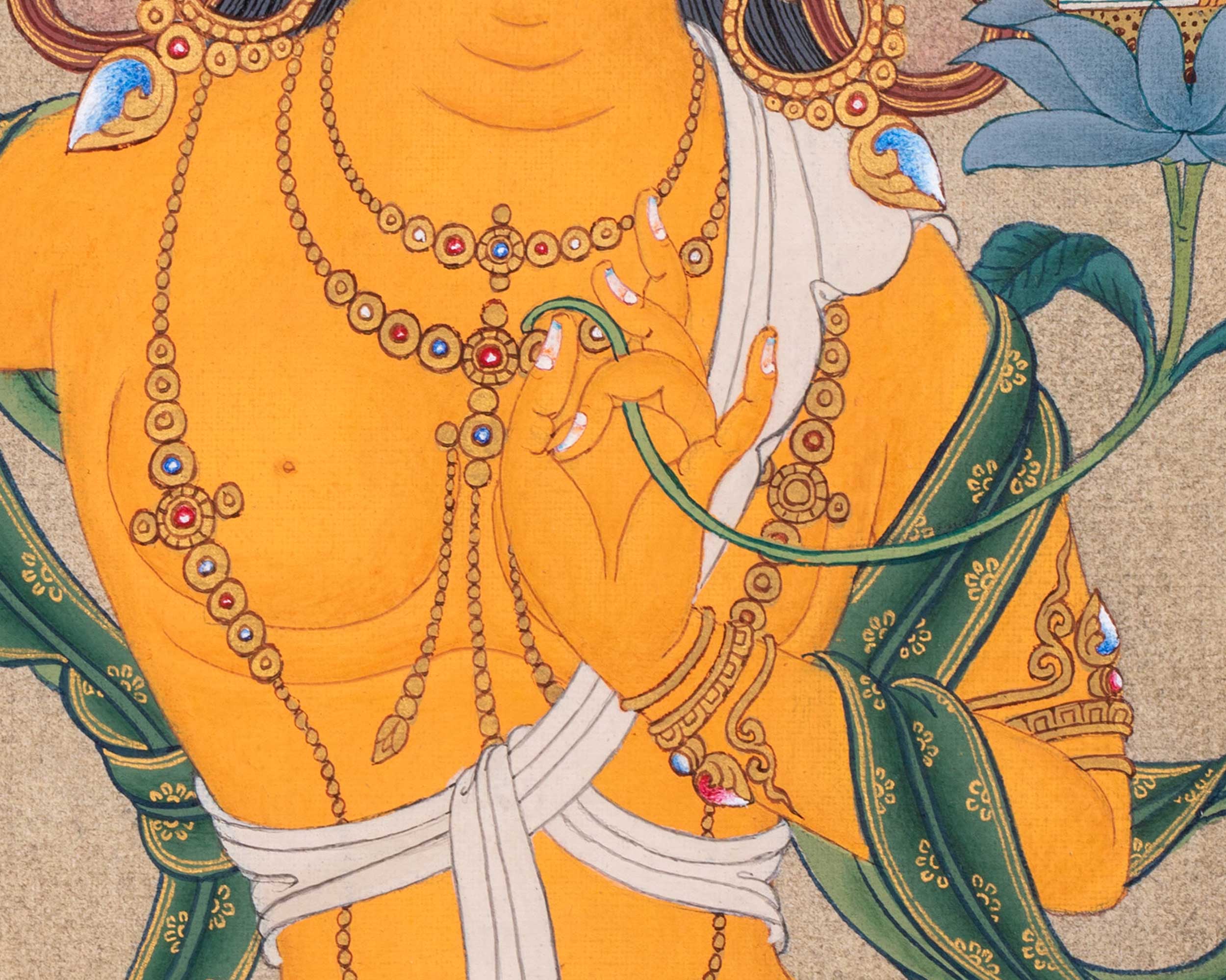 Manjushree in Natural Colors: Karma Gadri Thangka