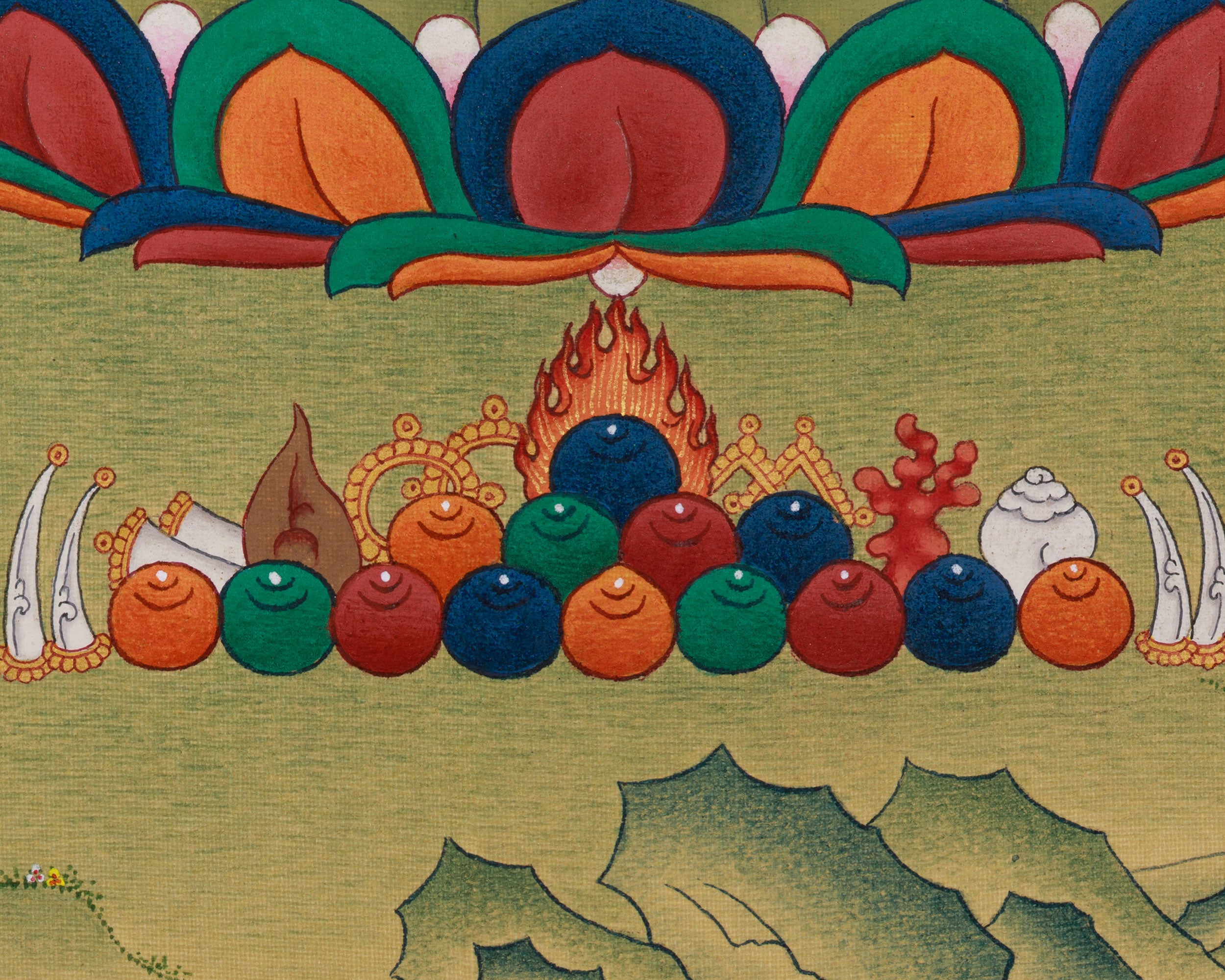 Red Hues Buddhas, Amitayus and Amitabha Artwok | Lhasa Stone Pigments