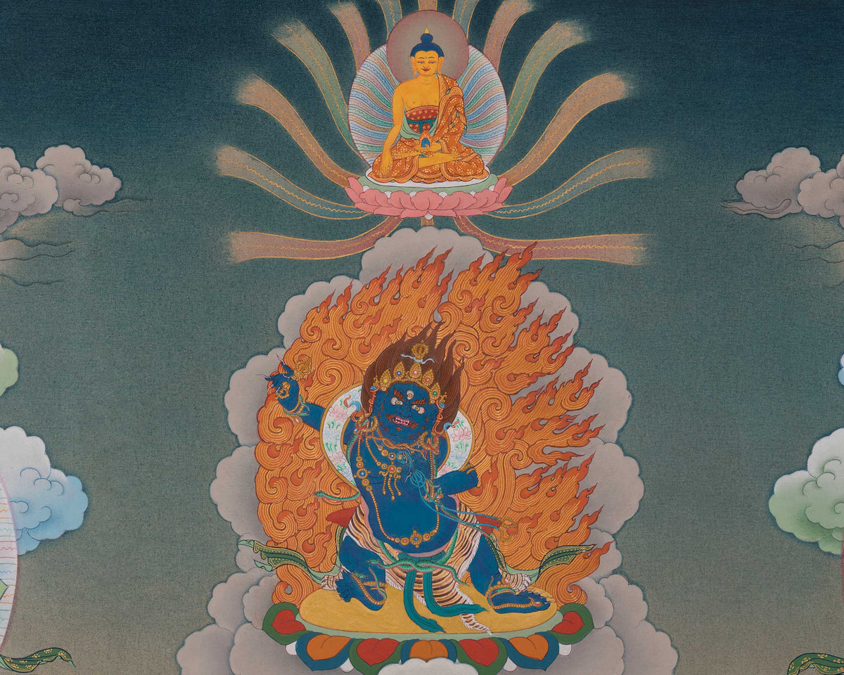 Namtoshe Buddhist Thangka | A Revered Guardian King | Deity of Abundance