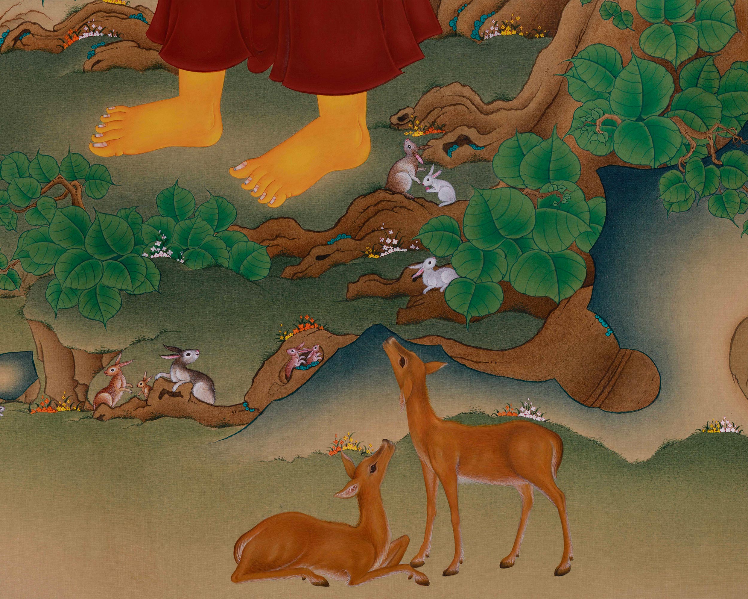 Standing Shakyamuni Buddha’s Blessings | Thangka of Spiritual Awakening | LHASA Stone Pigments
