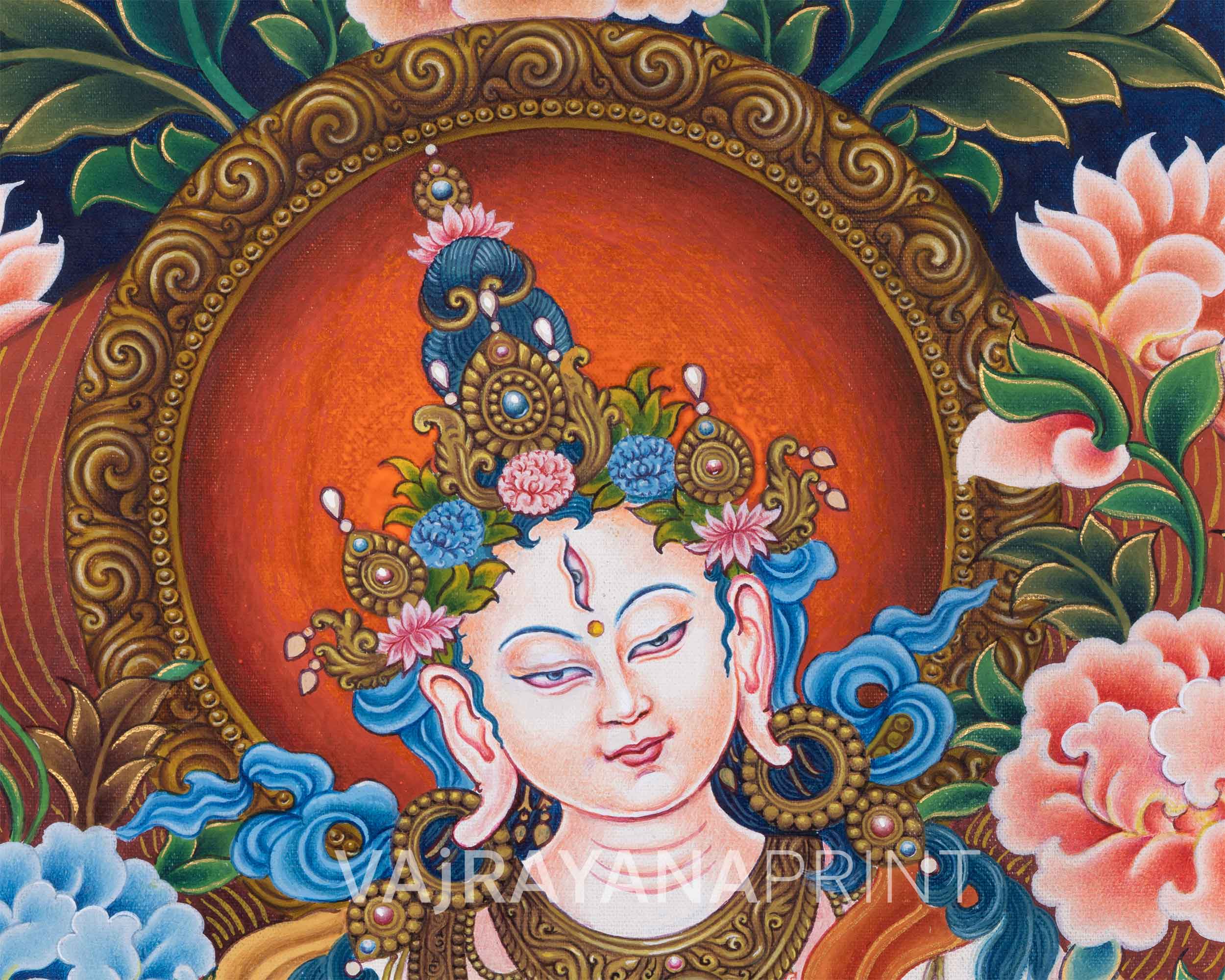 Newari Style White Tara Print | Traditional Artwork of Newari Wall Hanging