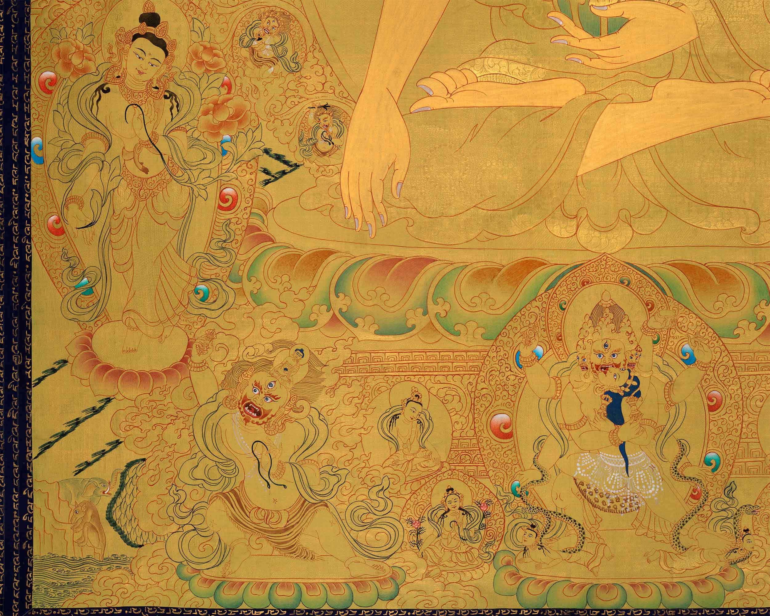 Divine Gautama Buddha Art | Shakyamuni Thangka in Glorious Gold | Traditional Hand Painted Thangka Art