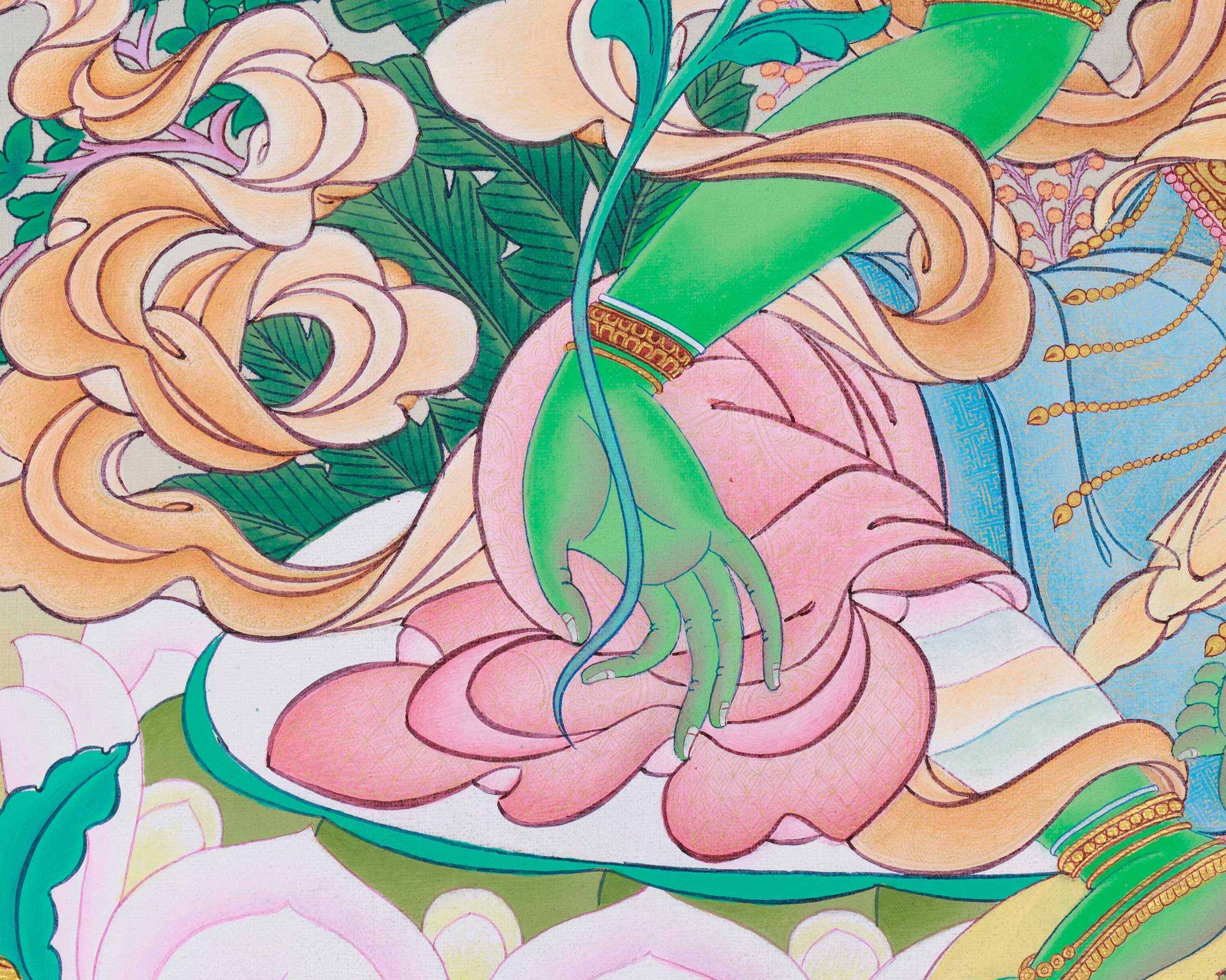 Green Tara Thangka Art | Karma Gadri Style Painting | Himalayan Wall Decor