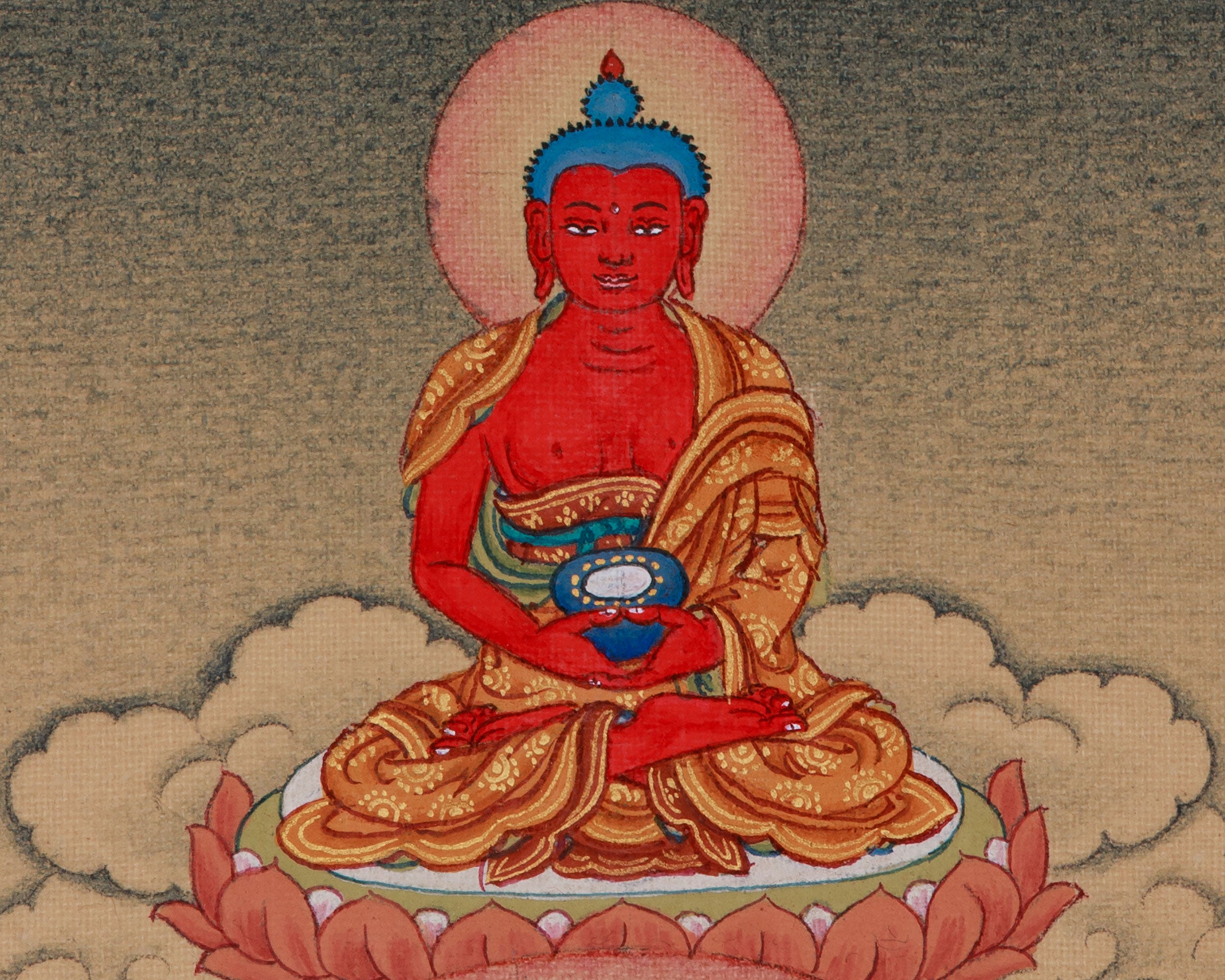 Buddhist Master, Guru Padmasambhava Painting | Featuring Amitabha Buddha