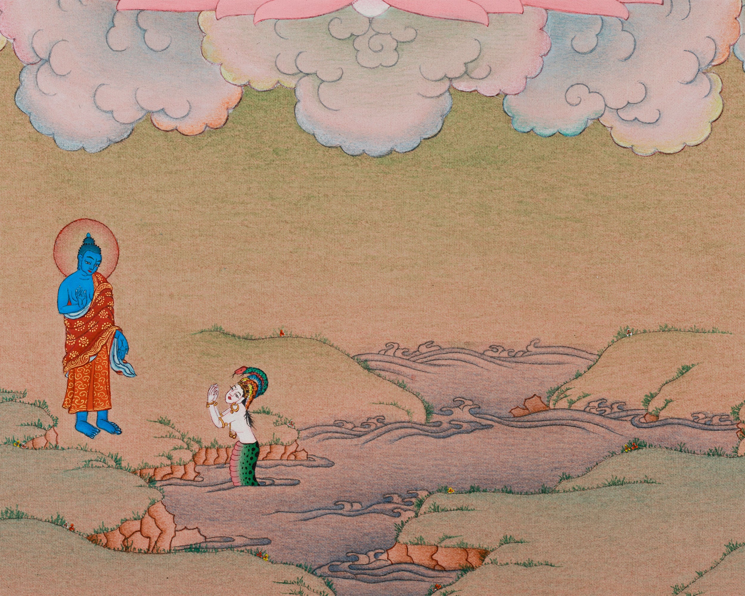 Healing Deity, Medicine Buddha Thangka | 24K Gold & Natural Stone Colors