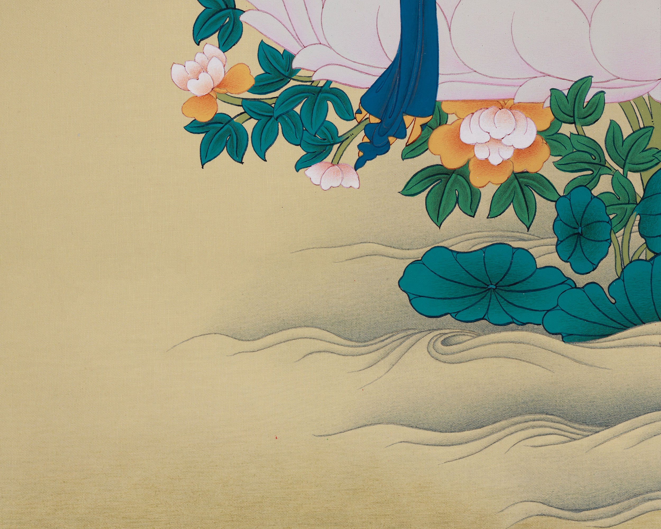 Spiritual Thangka Of Four-Armed Chenrezig | Avalokiteshvara Art | Meditation Altar