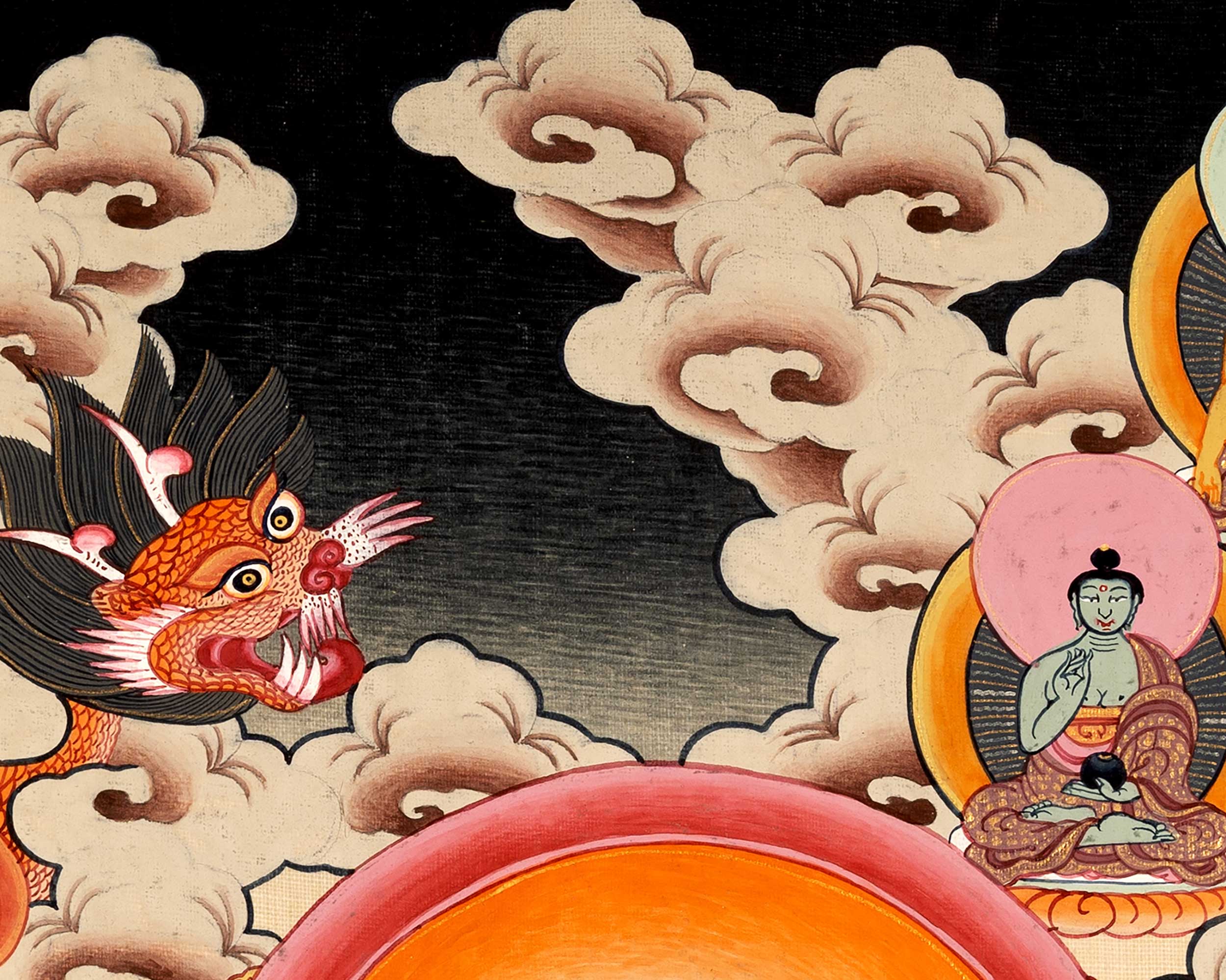 Medicine Buddha Originally Hand-Painted On Cotton Canvas | Shariputra and Maudalyana By His Side