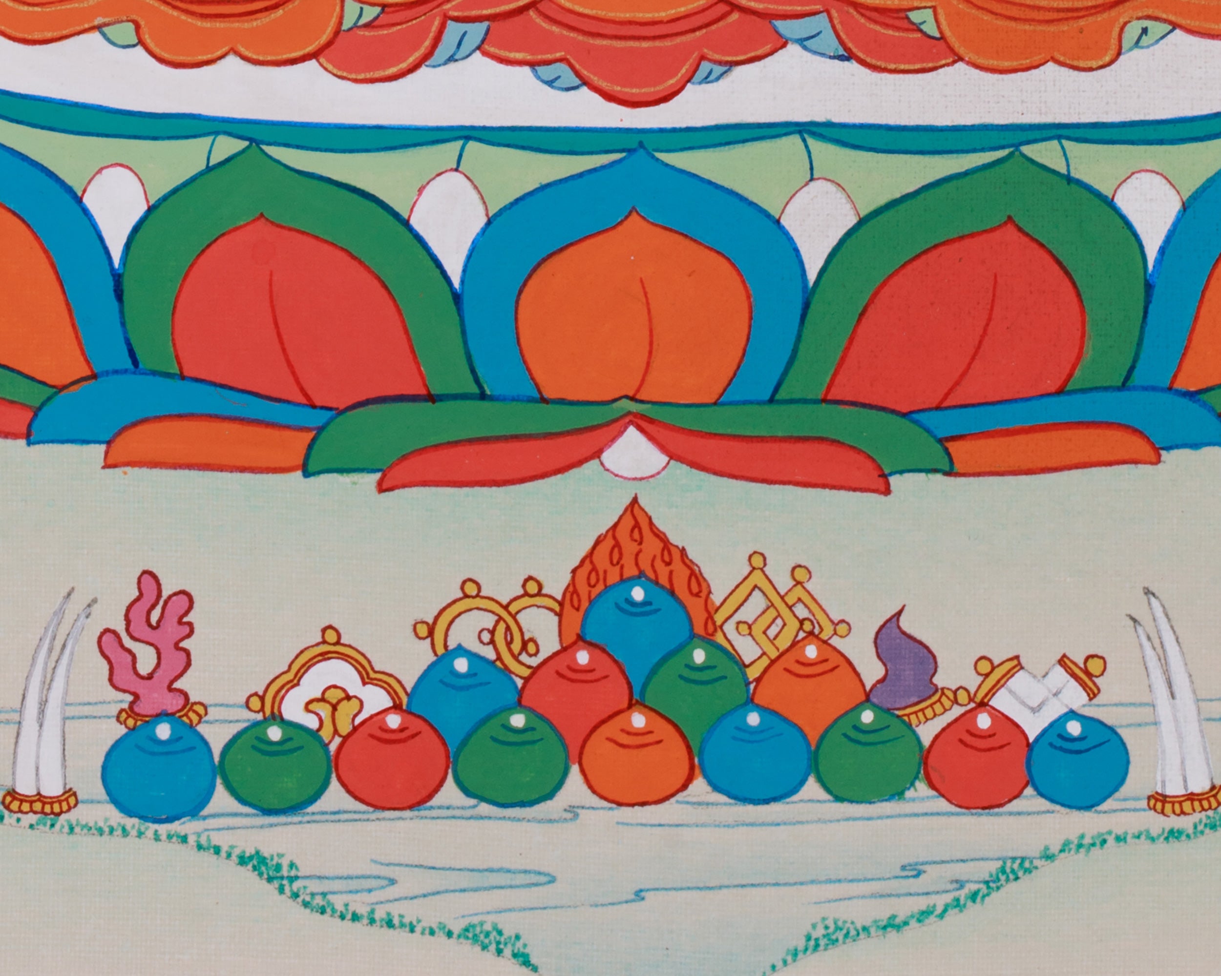 Small Red Buddha, Amitayus Thangka | Brocade Mounted