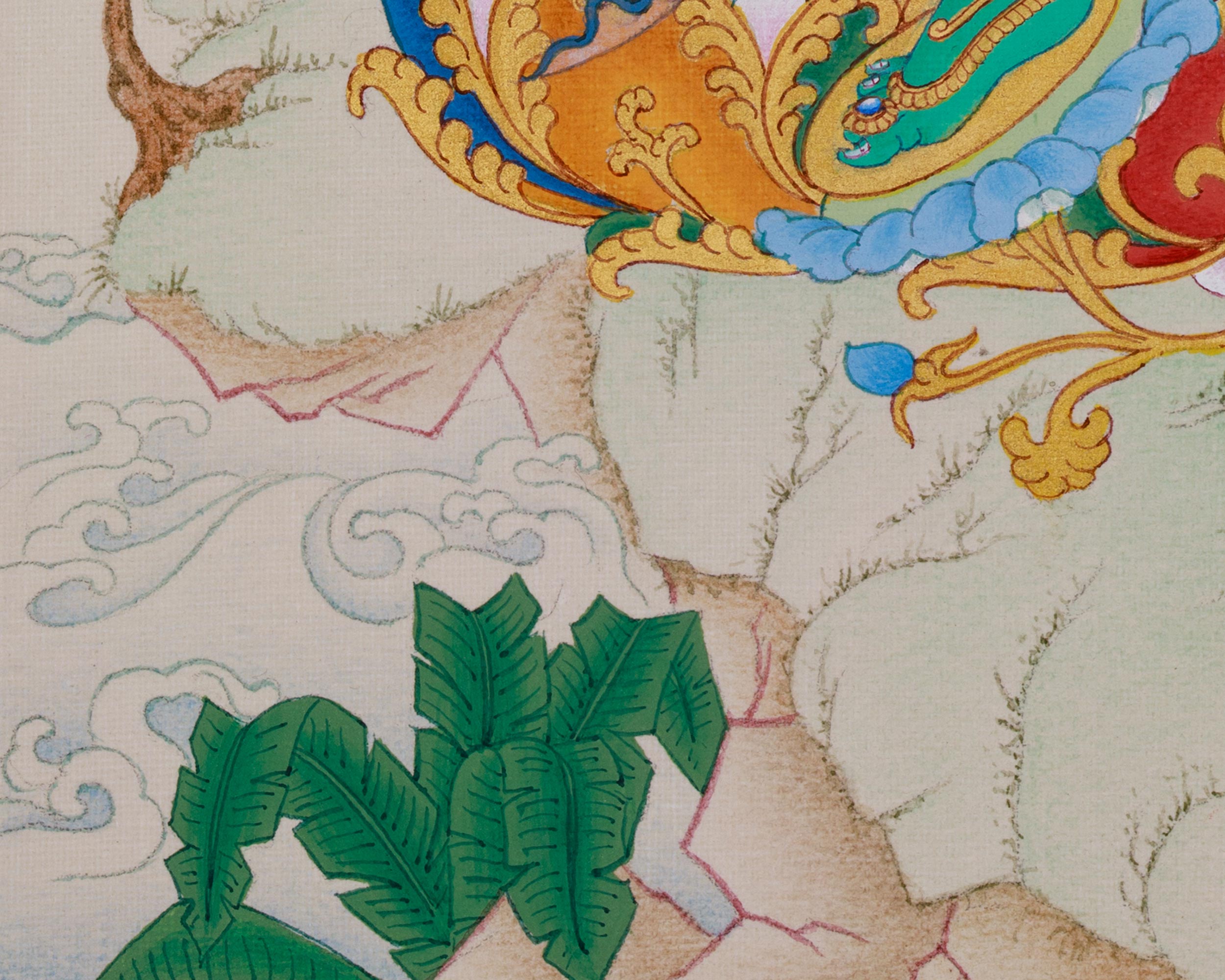 Radiant Arya Tara Thangka Embellished with Natural Stones