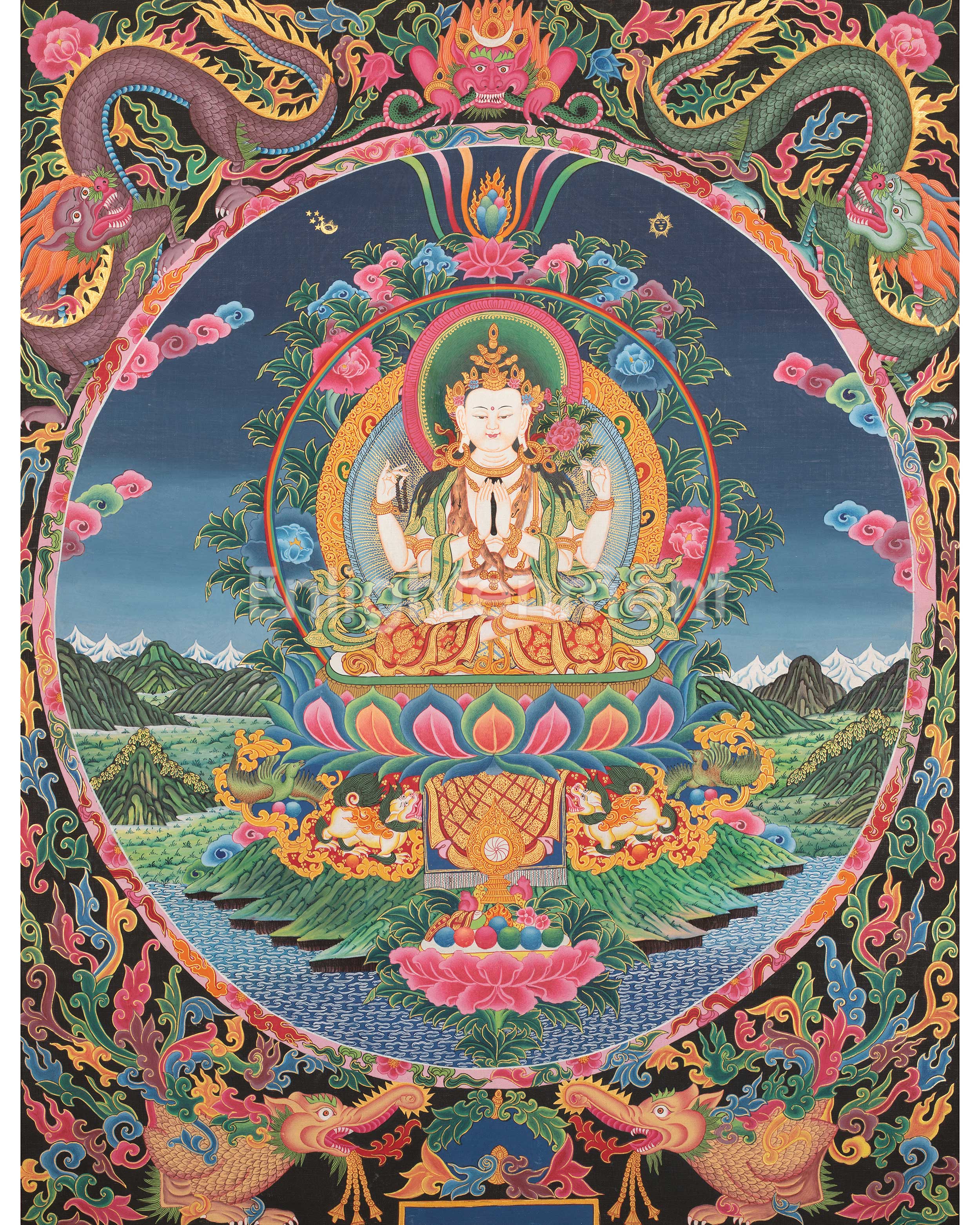 4 Armed Chengrezig Thangka