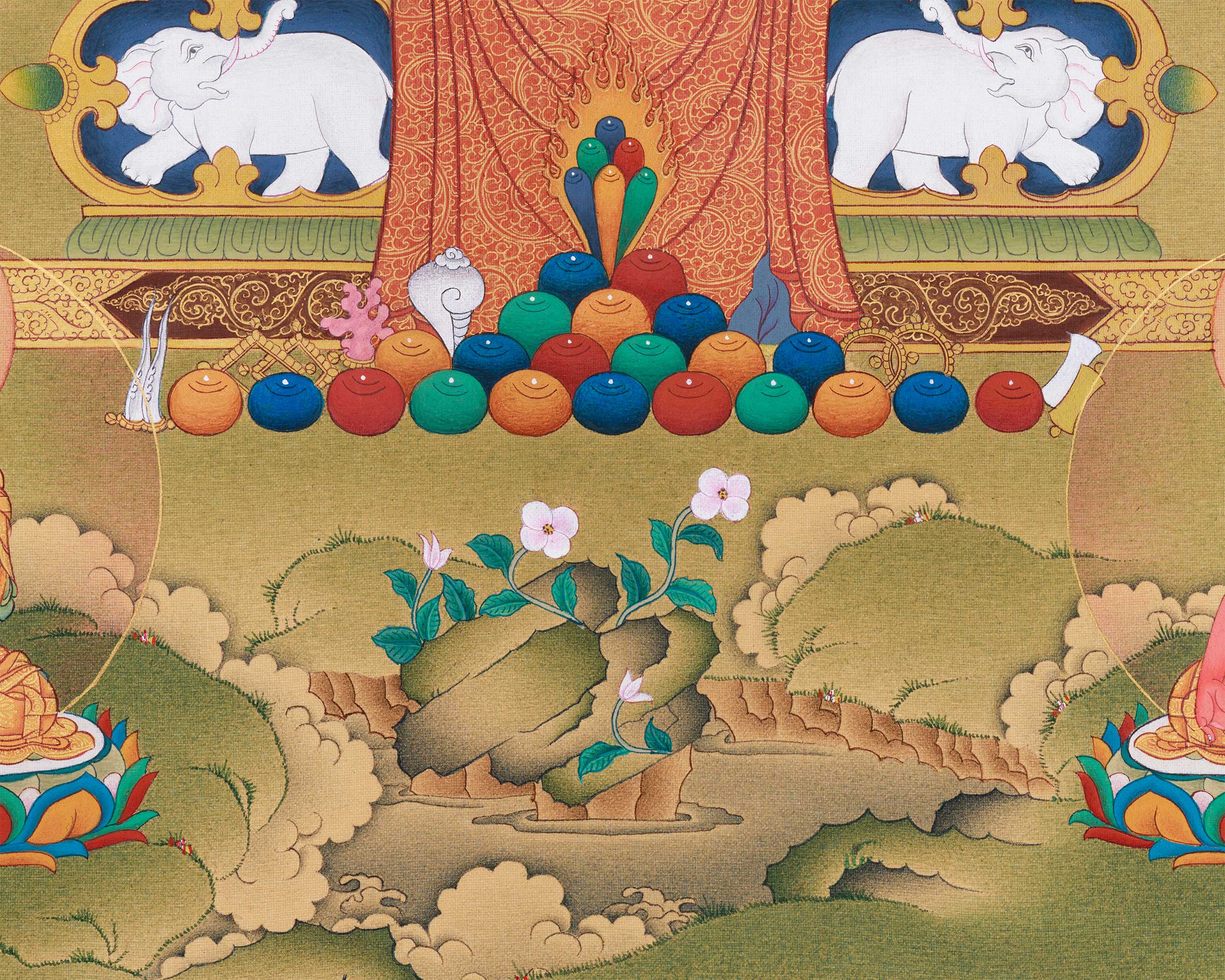 Exquisite 8 Medicine Buddha Thangka | Healing Deities Artwork with Gold & Natural Colors