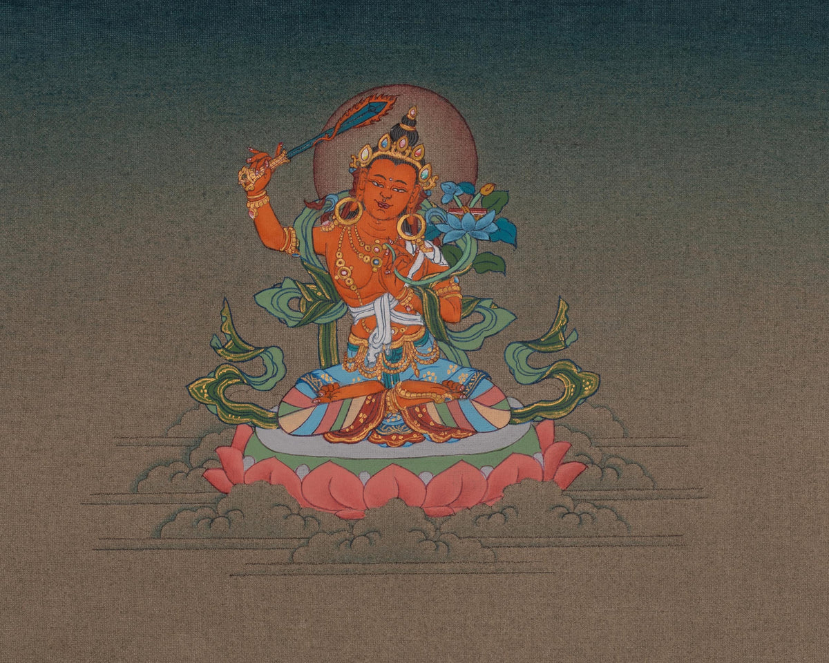 Chenrezig With Manjushri And Vajrapani Thangka | Buddhist Three Bodhisattvas Artwork