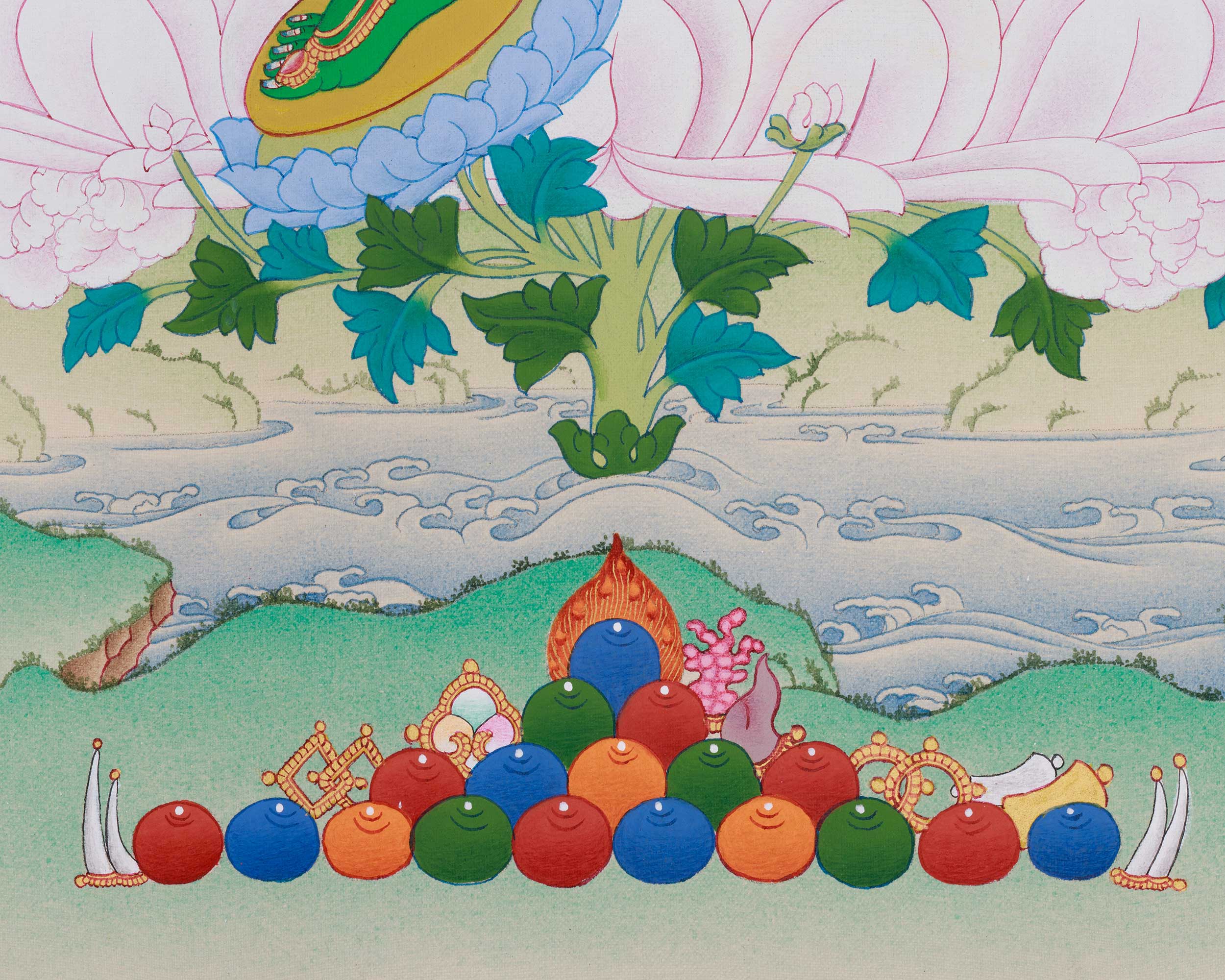 Divine Thangka of Green Tara with Amitabha | Goddess of Compassion and Protection