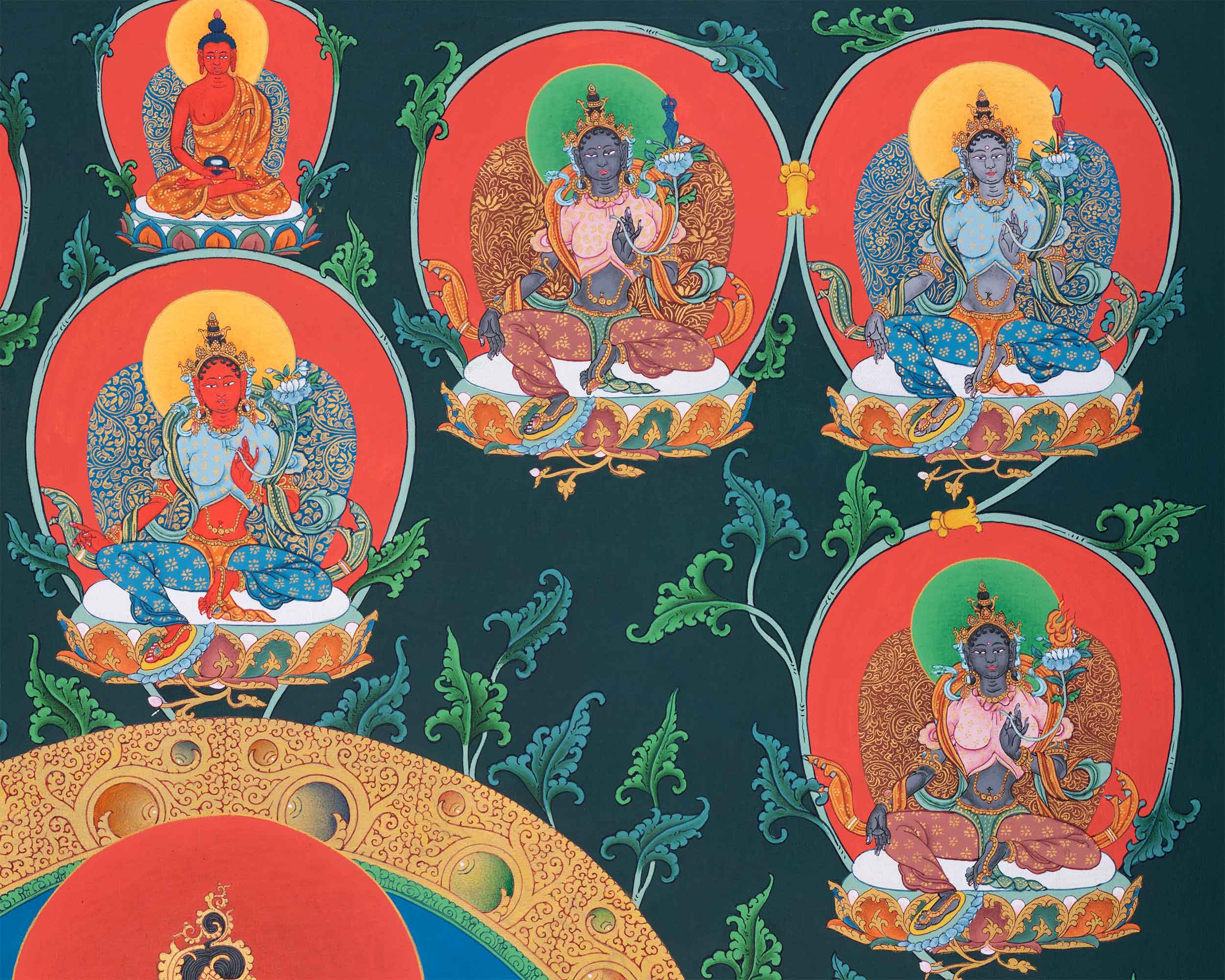 Thangka of 21 Tara Goddess | Traditional Karma Gadri Painting | Tibetan Wall Hanging